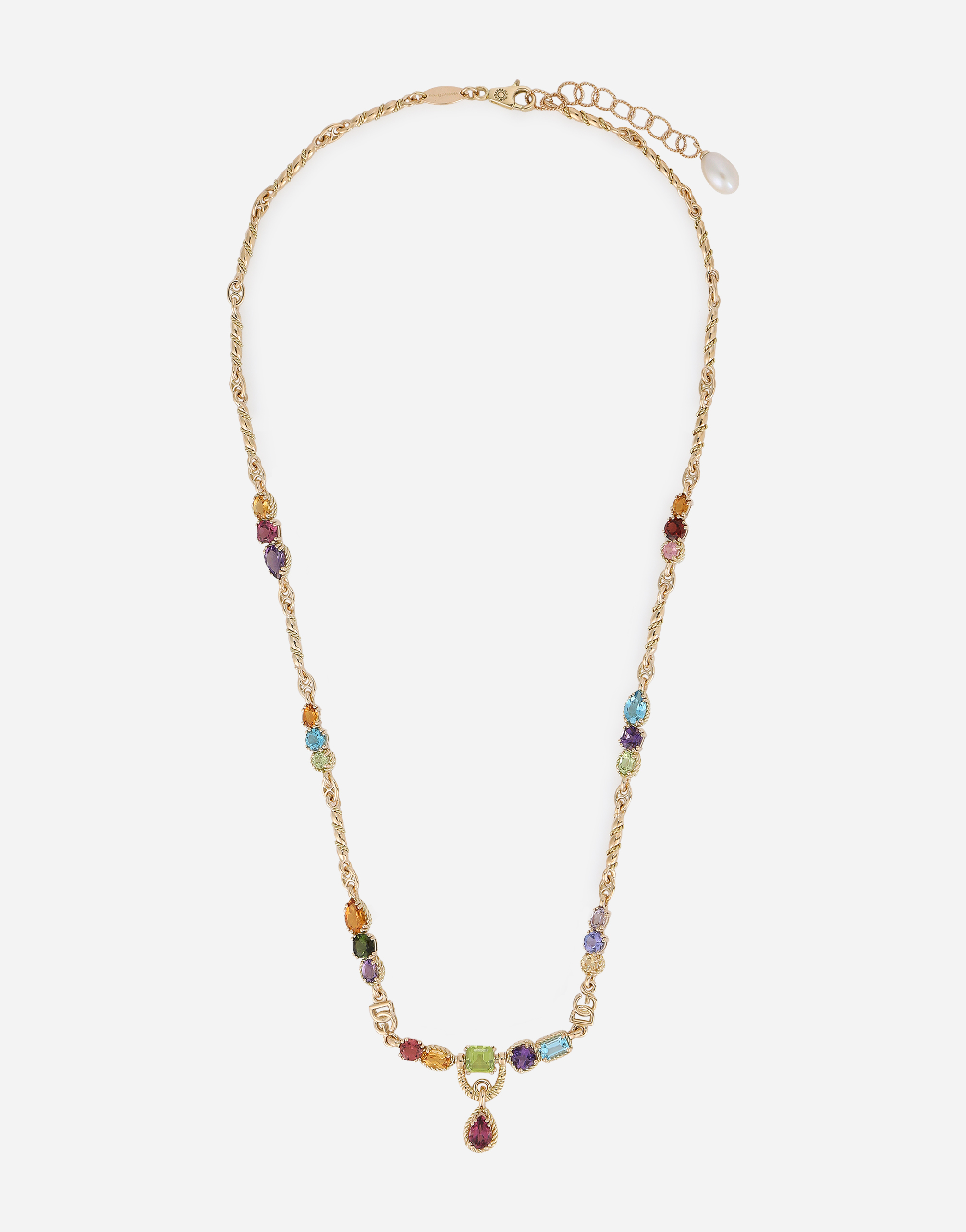 18kt yellow gold necklace with multicolored fine gemstones in Yellow Gold