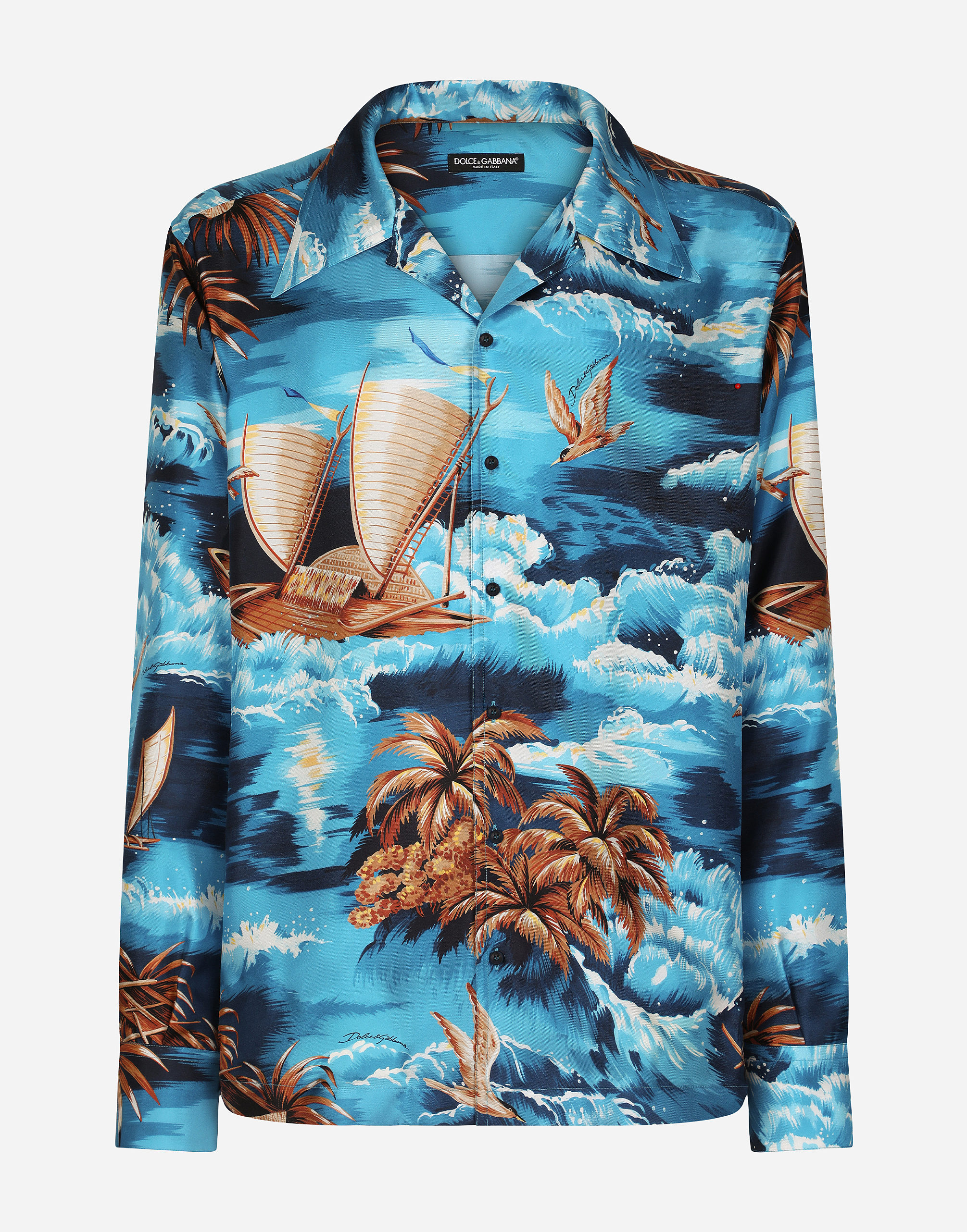 Silk twill shirt with Hawaiian print in Multicolor