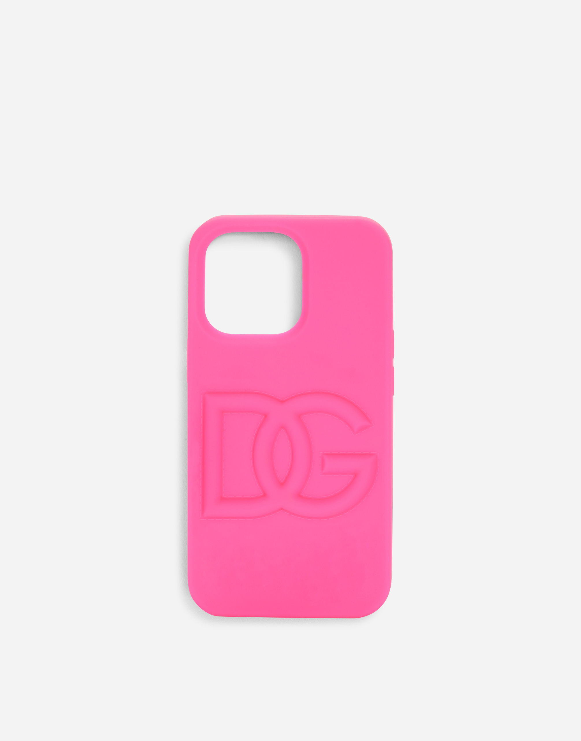 Branded rubber iPhone 13 Pro cover in Fuchsia
