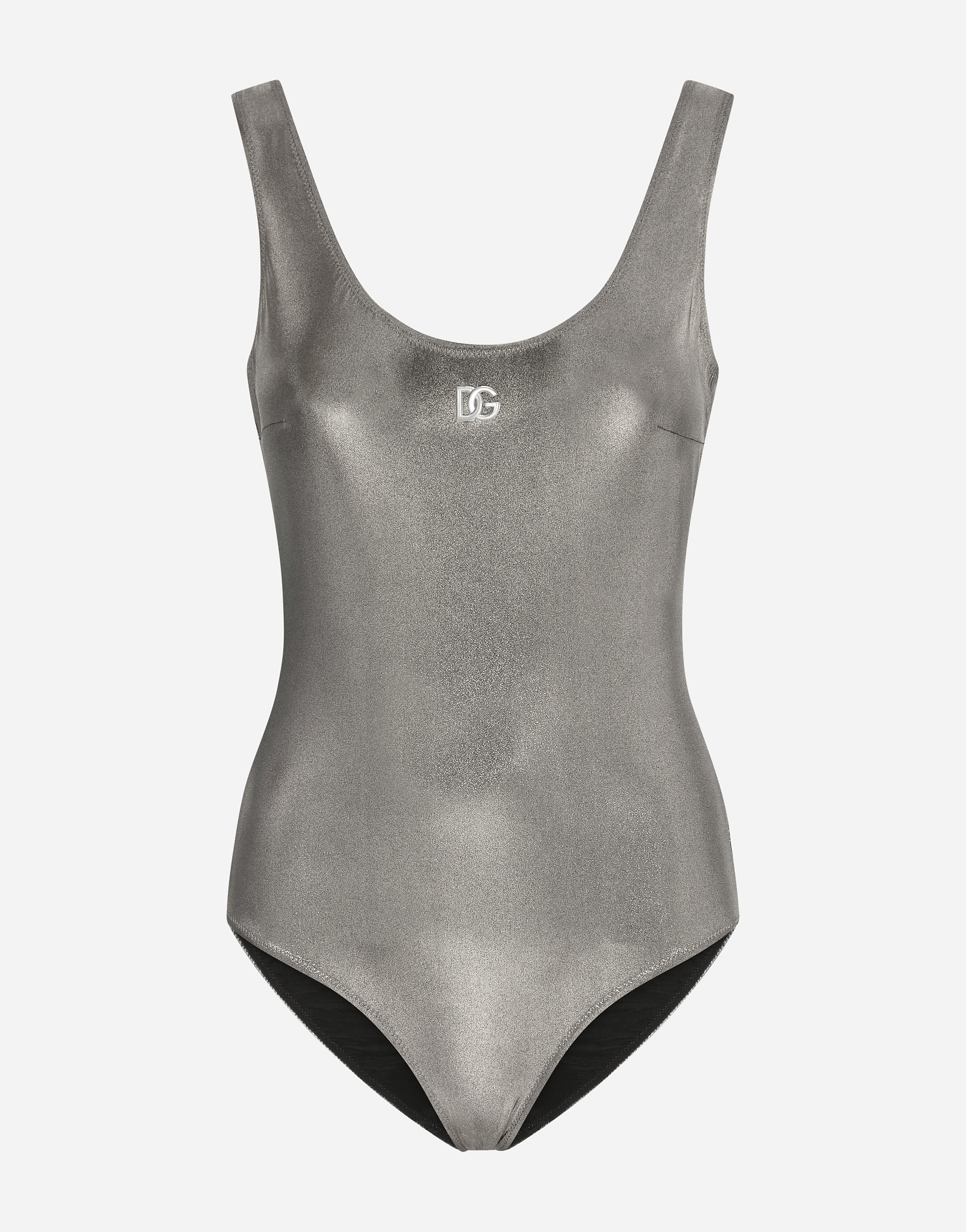 Dolce & Gabbana Foiled Racer-style Swimsuit In Silver