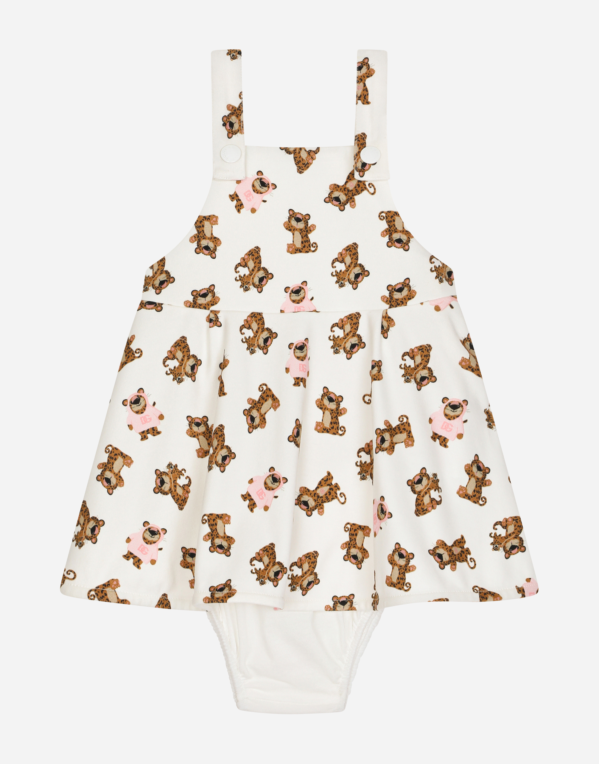 Dolce & Gabbana Interlock Dress With Baby Leopard Print In White