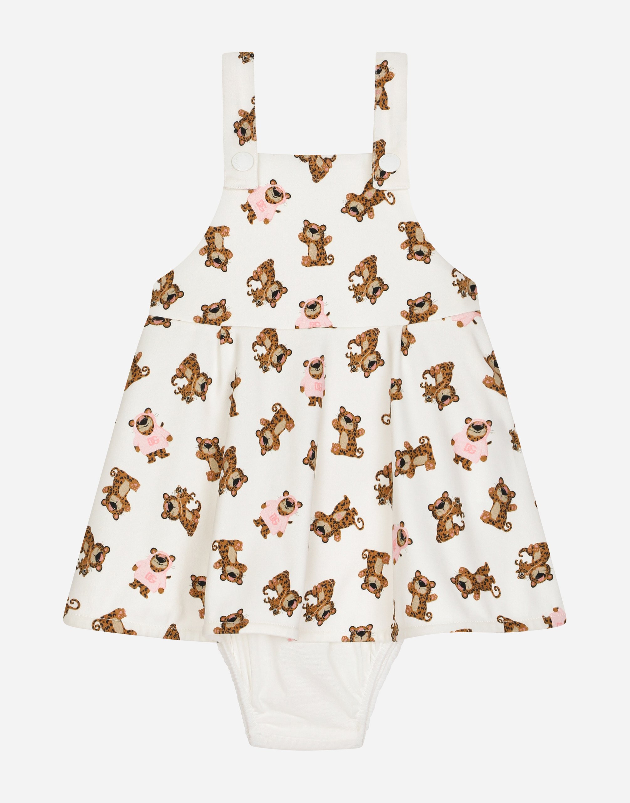 Interlock dress with baby leopard print in White