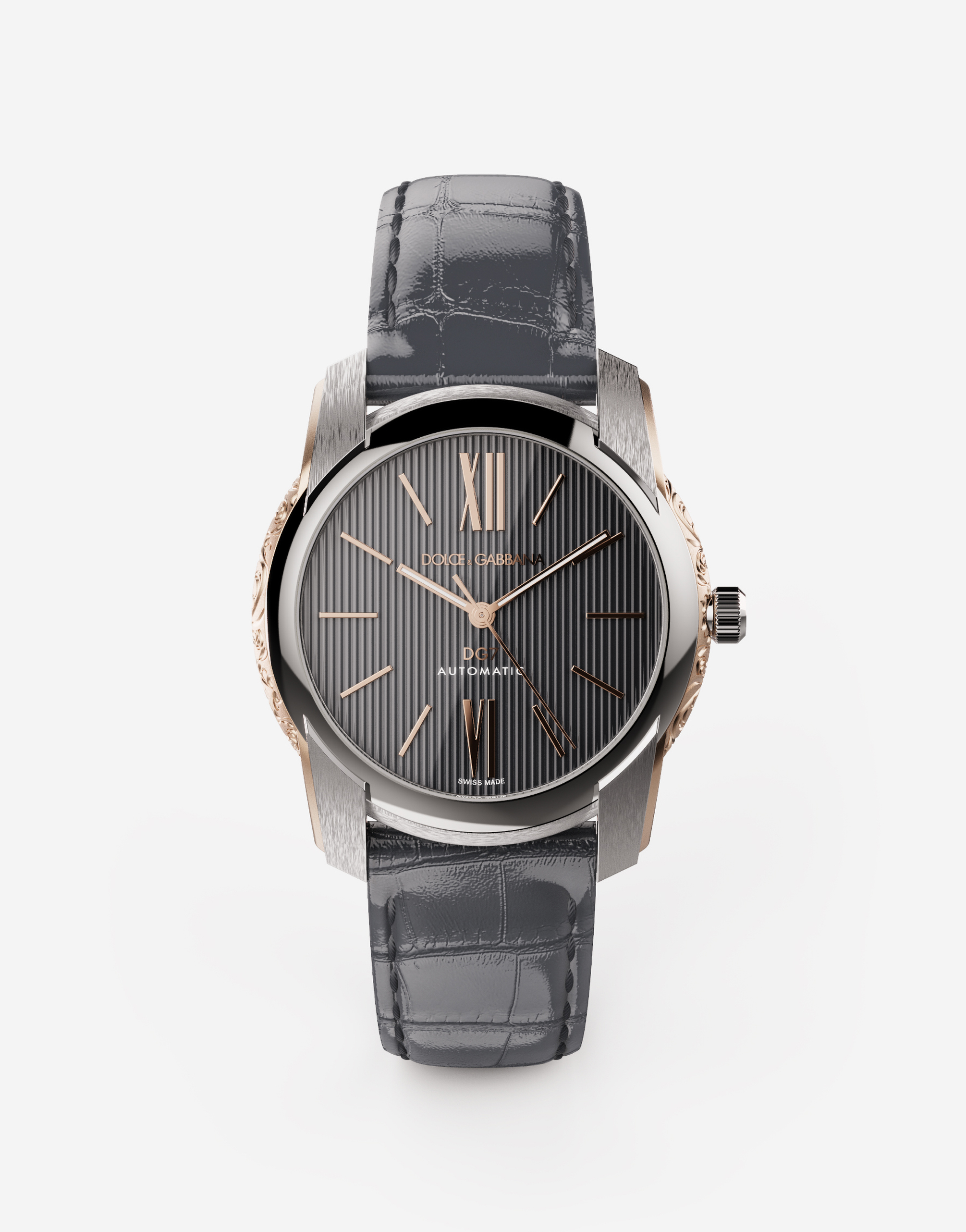 DG7 watch in steel with engraved side decoration in gold in Grey