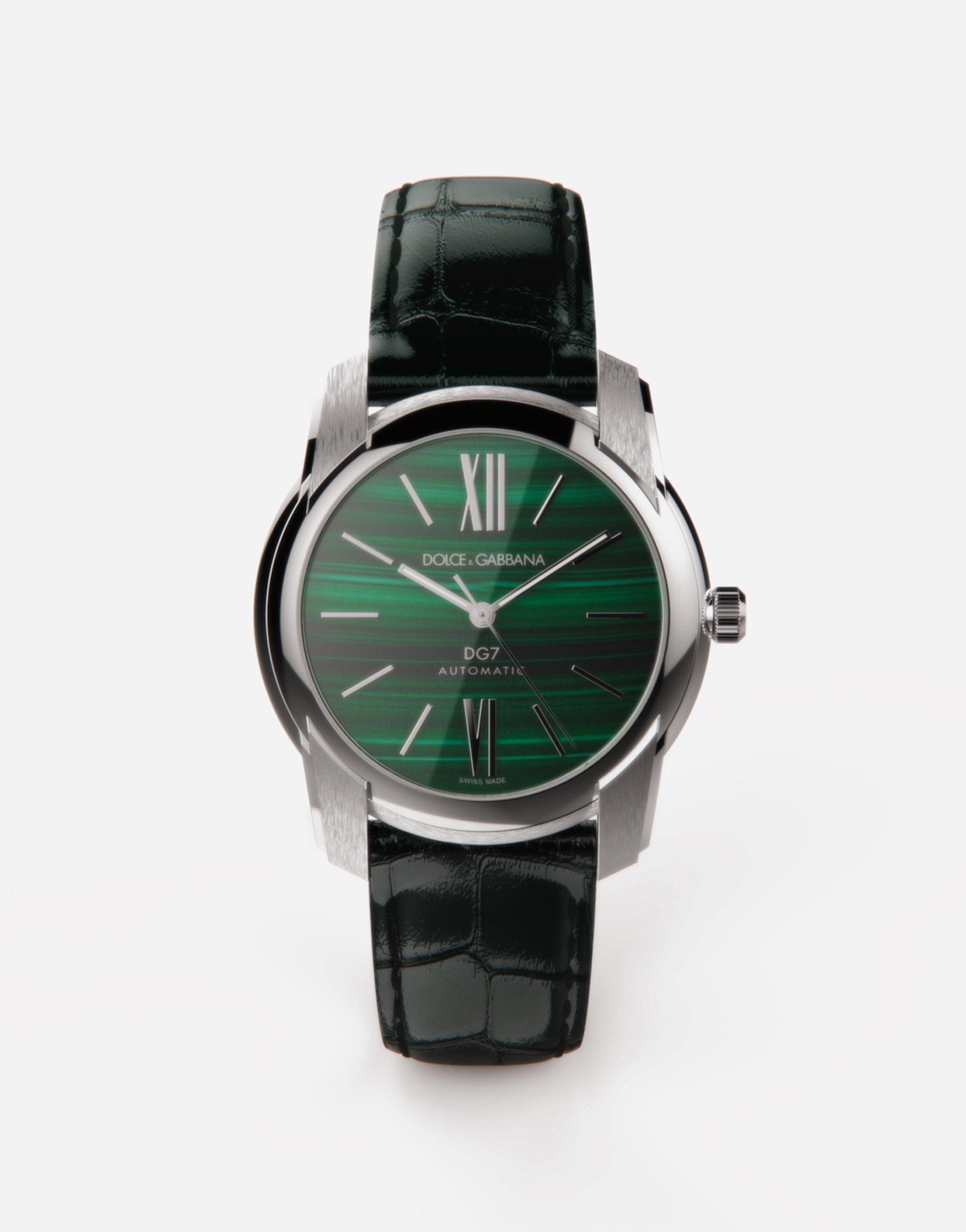 Steel and malachite watch in Green