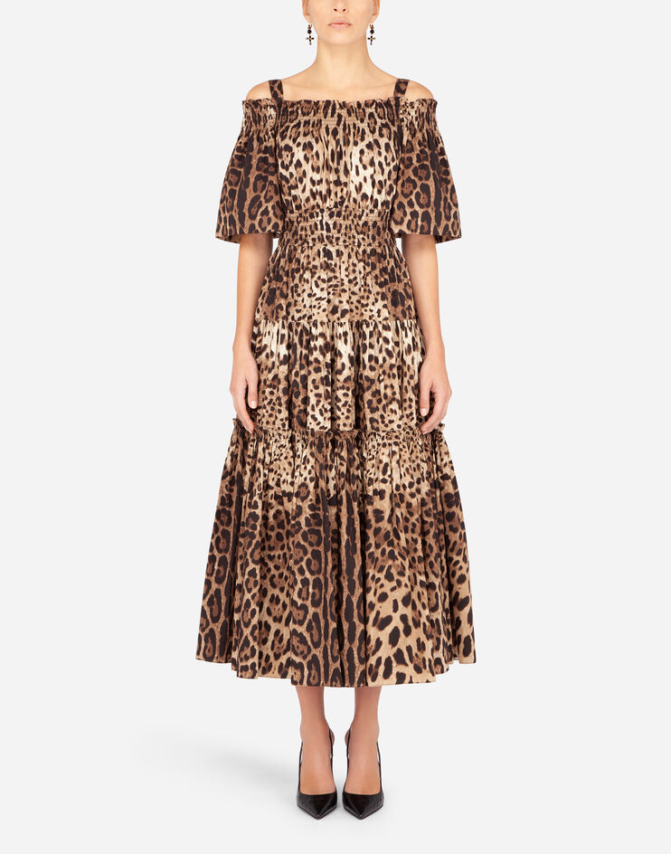 Long leopard-print poplin dress