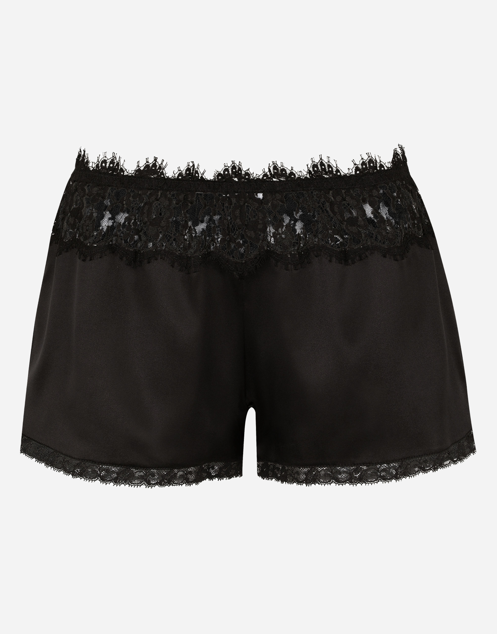 Satin lingerie shorts with lace details in Black