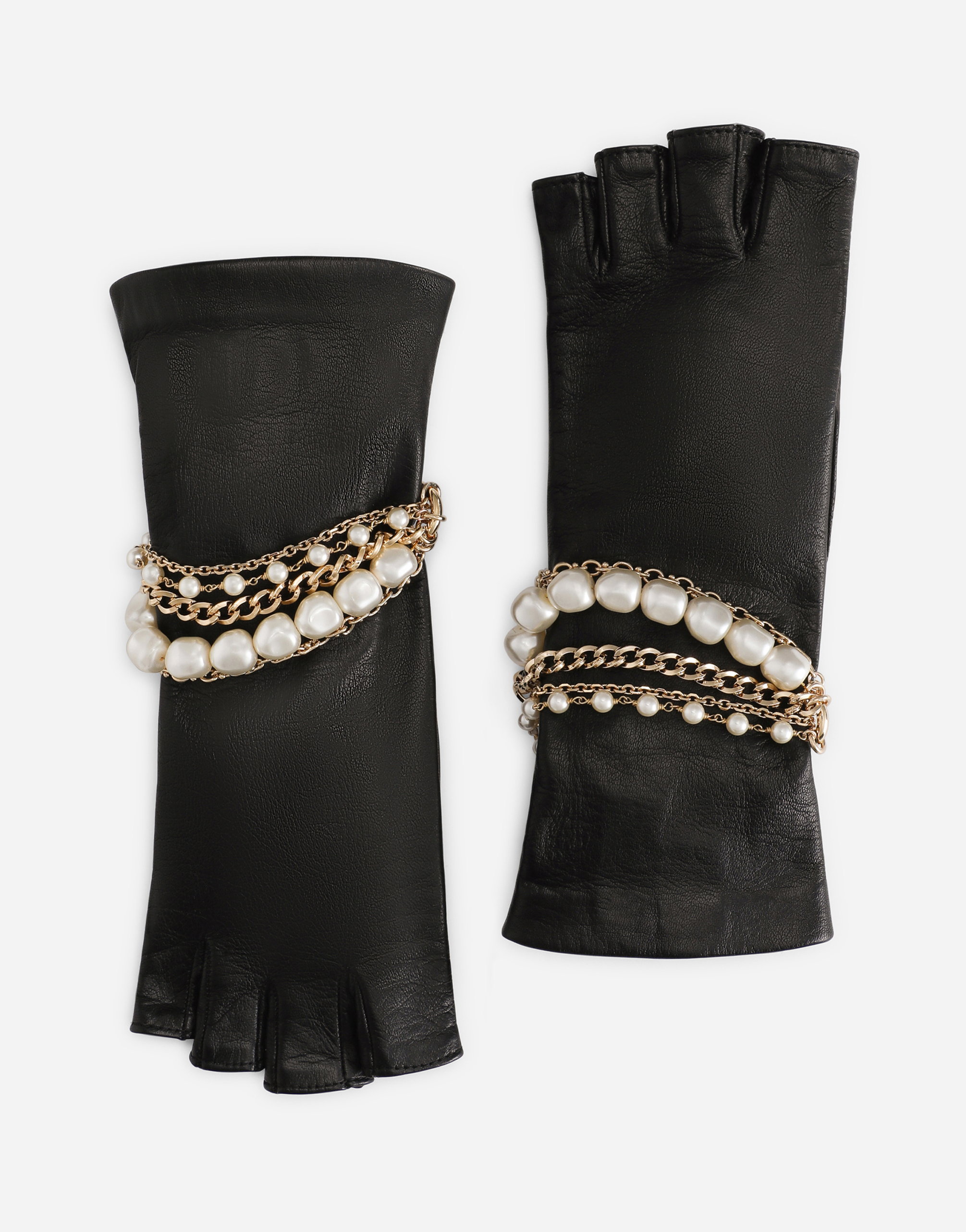 Nappa leather gloves with bejeweled bracelet embellishment in Multicolor