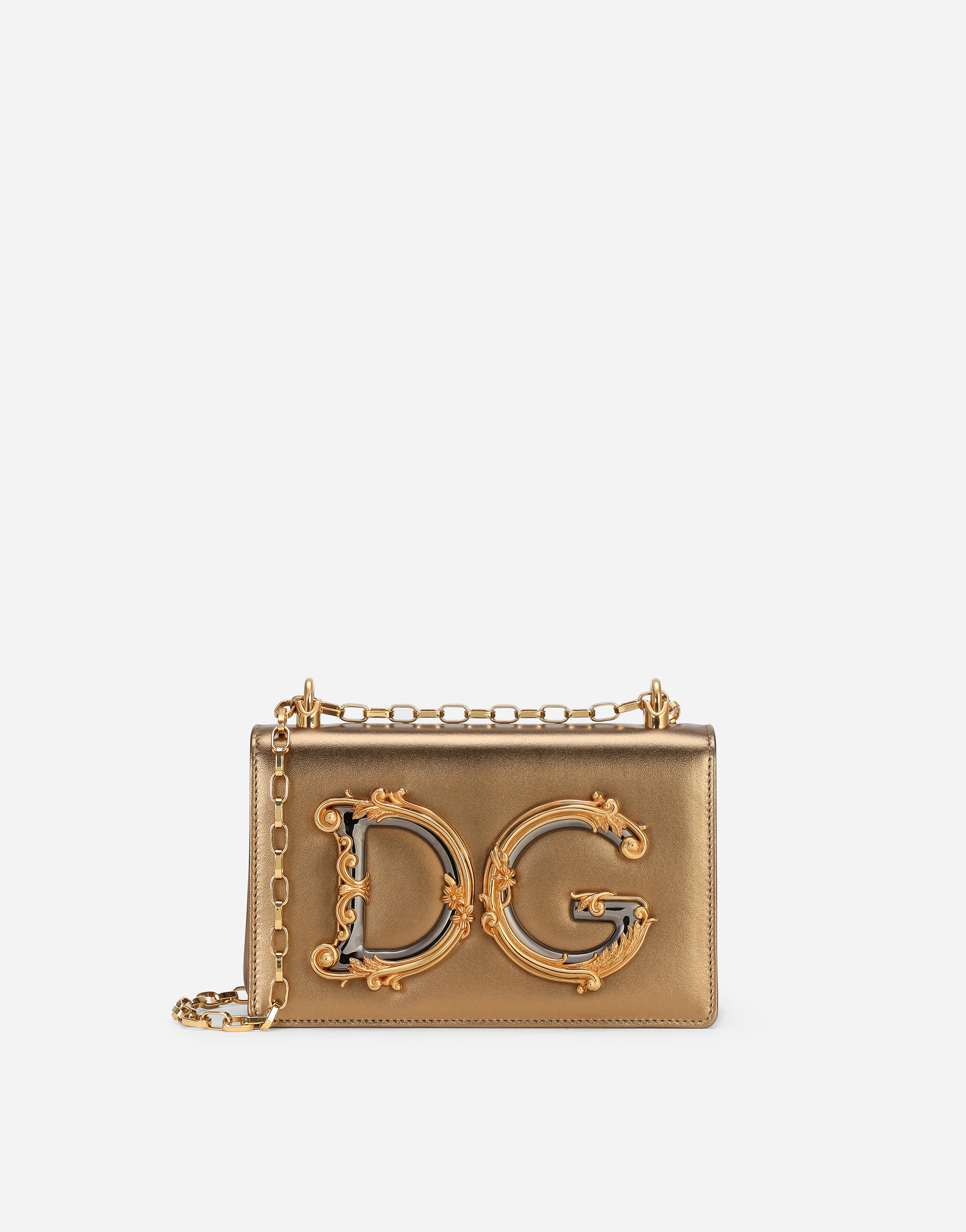 Nappa mordore leather DG Girls bag in Gold