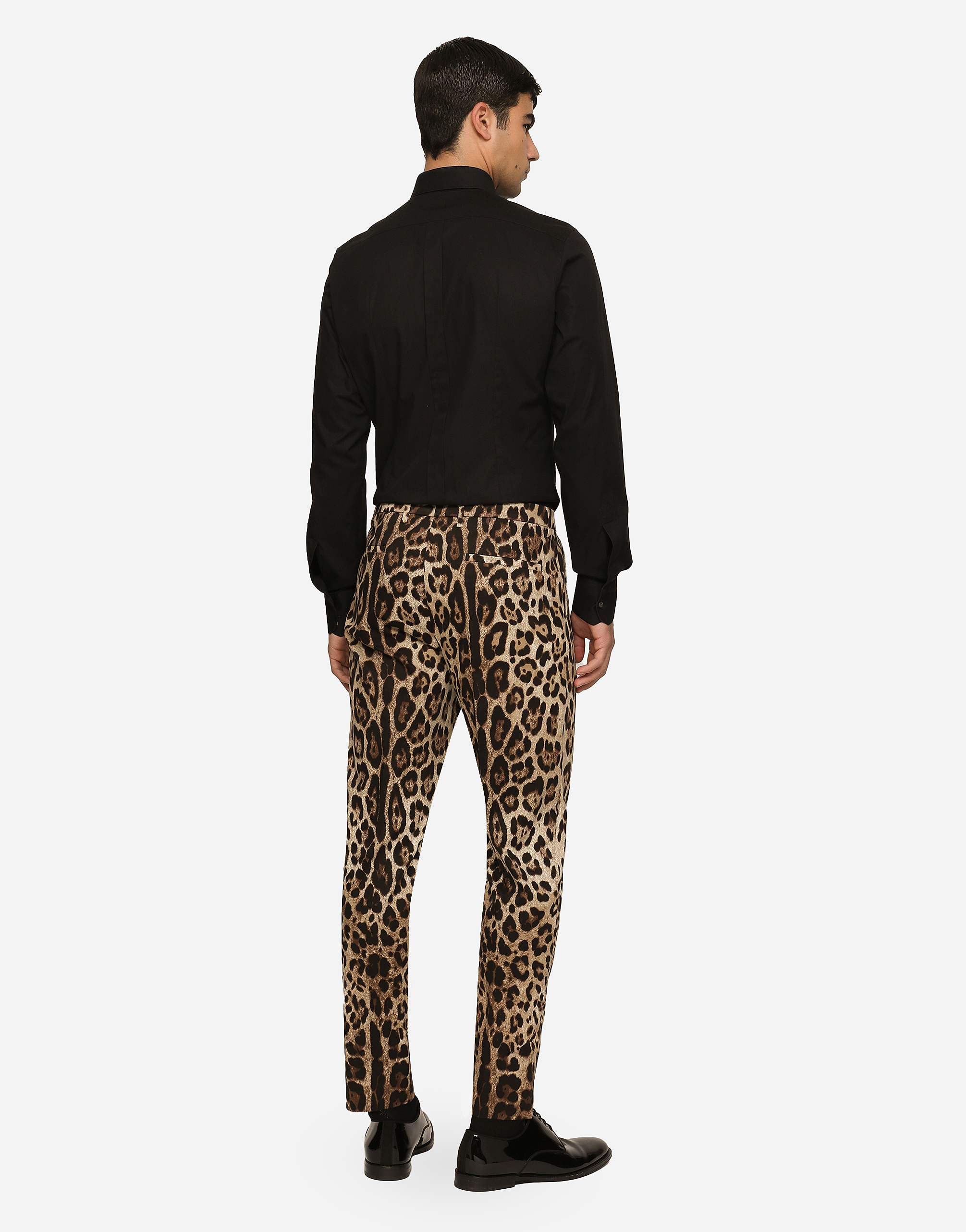 Cotton stretch pants with leopard print in Multicolor