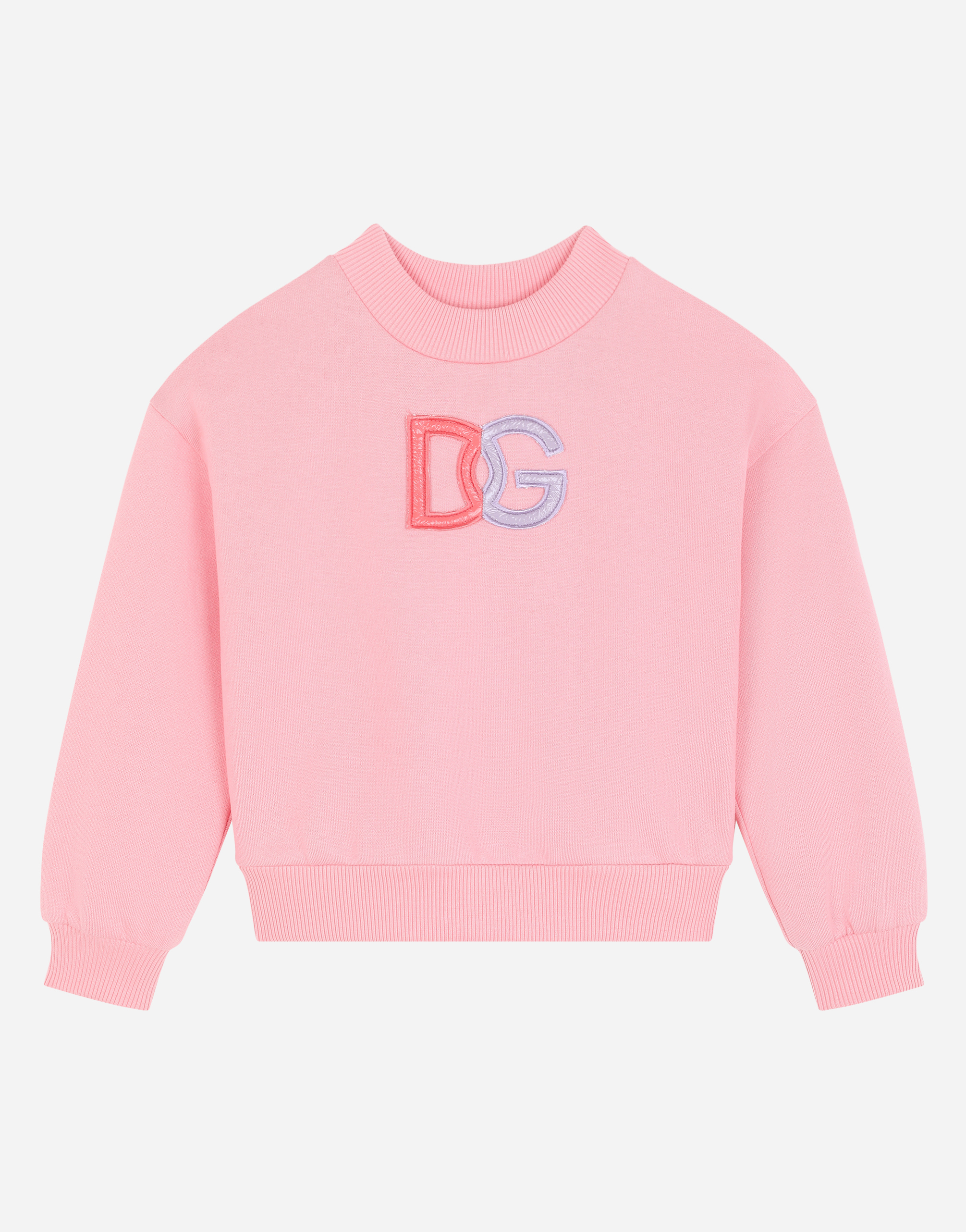 Round-neck sweatshirt with patch embellishment in Pink