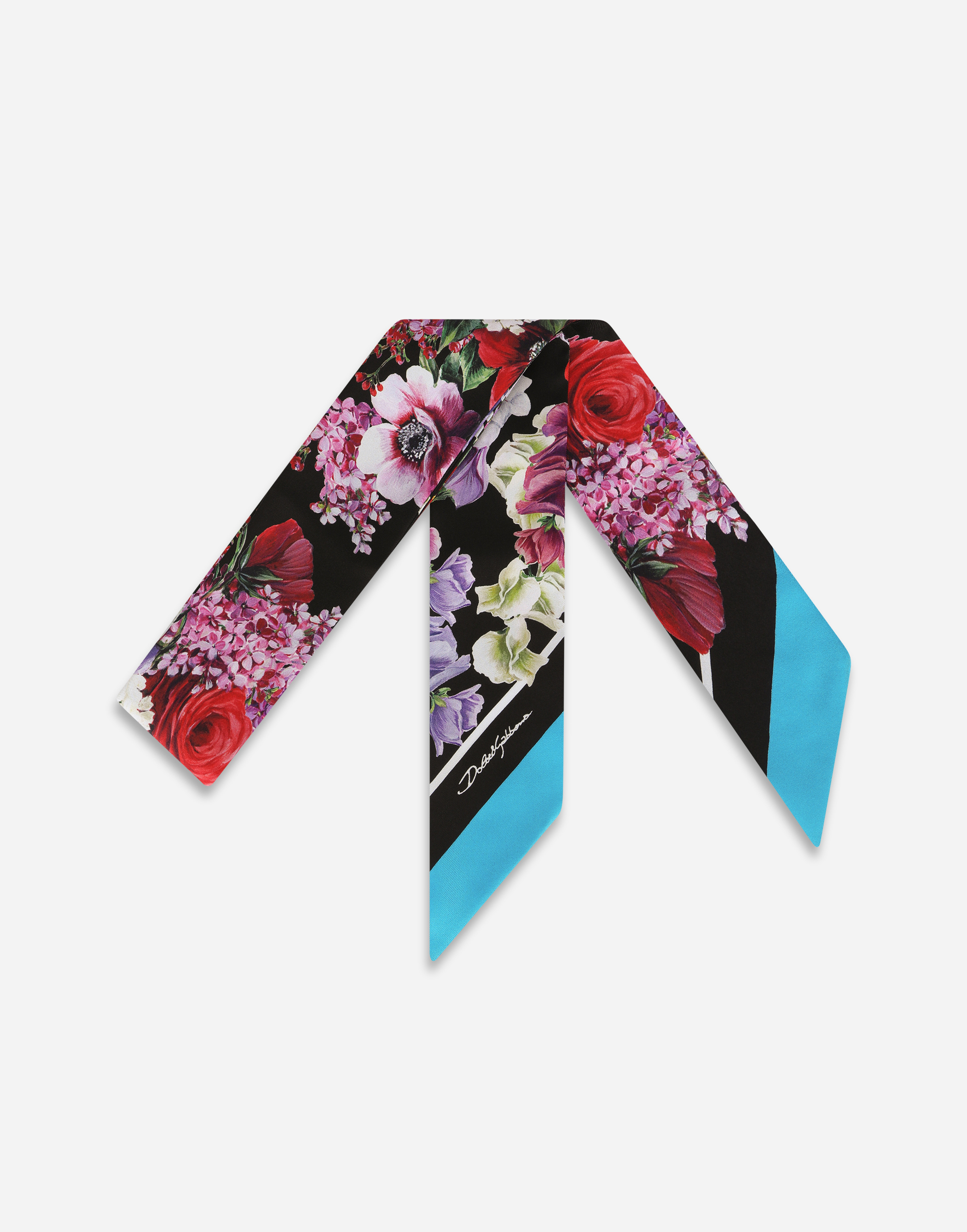 Twill headscarf with red rose print in Multicolor