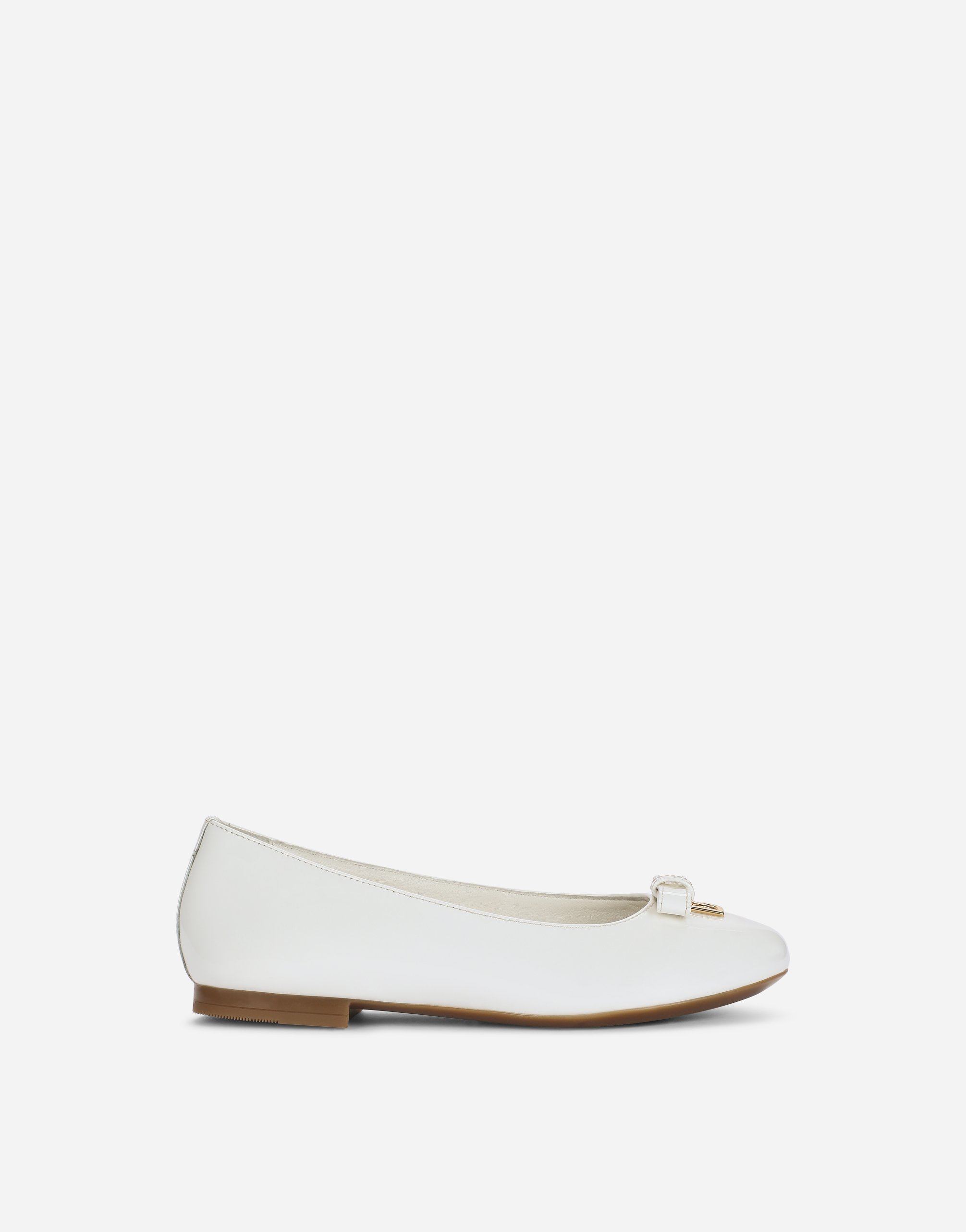 Patent leather ballet flats with metal DG logo in White