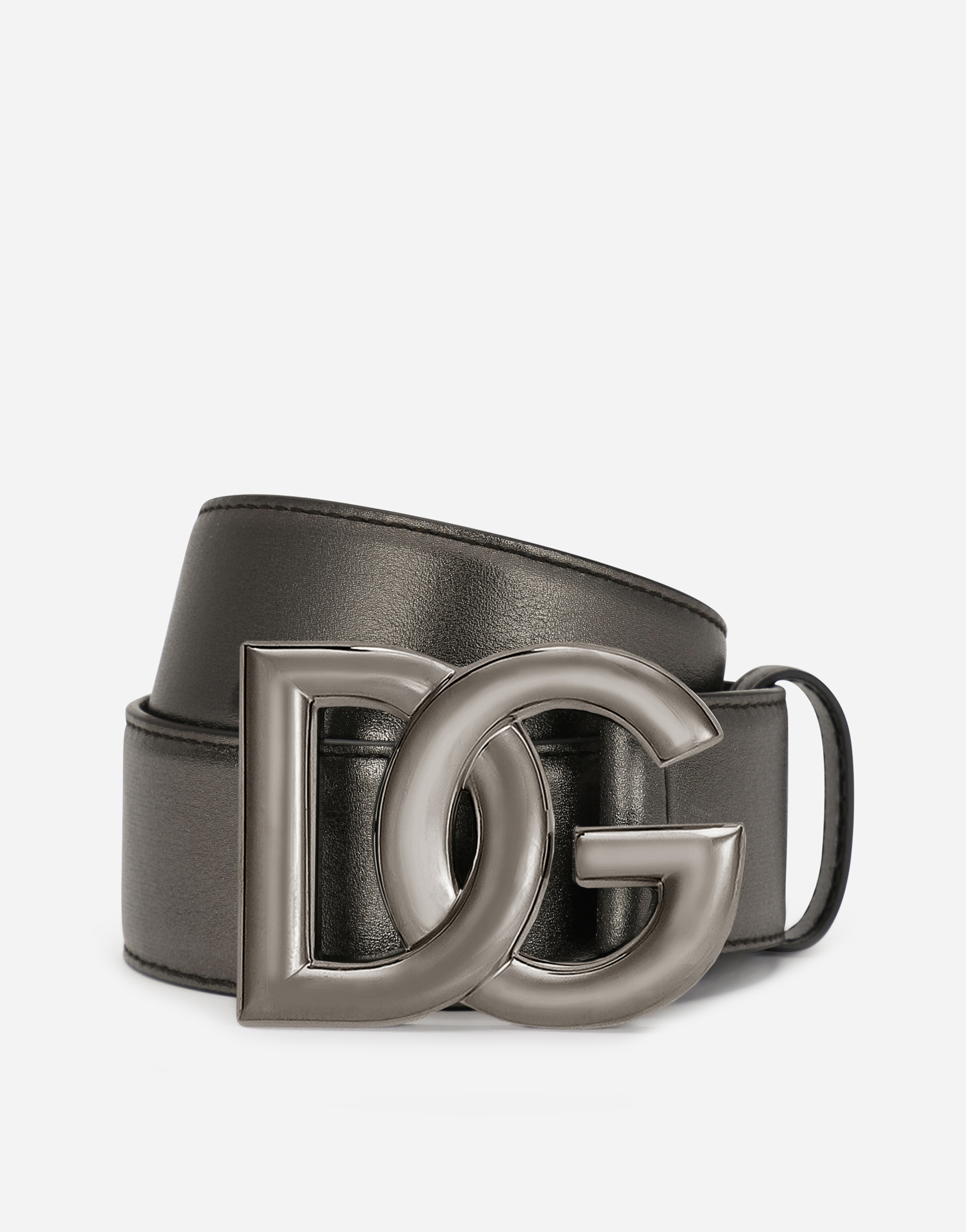 Calfskin belt with crossover DG buckle logo in Multicolor