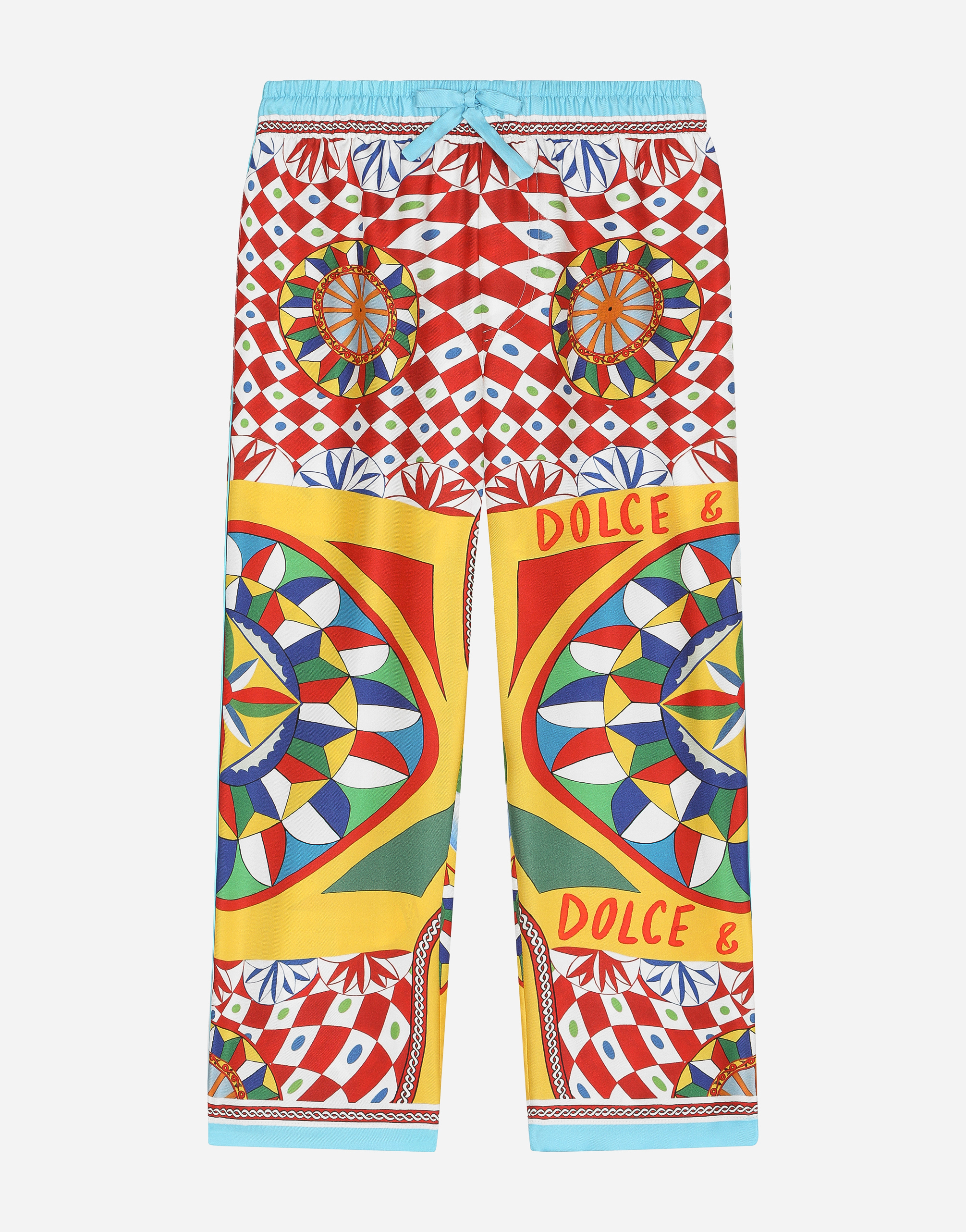 Silk twill pajama pants with Carretto print in Red