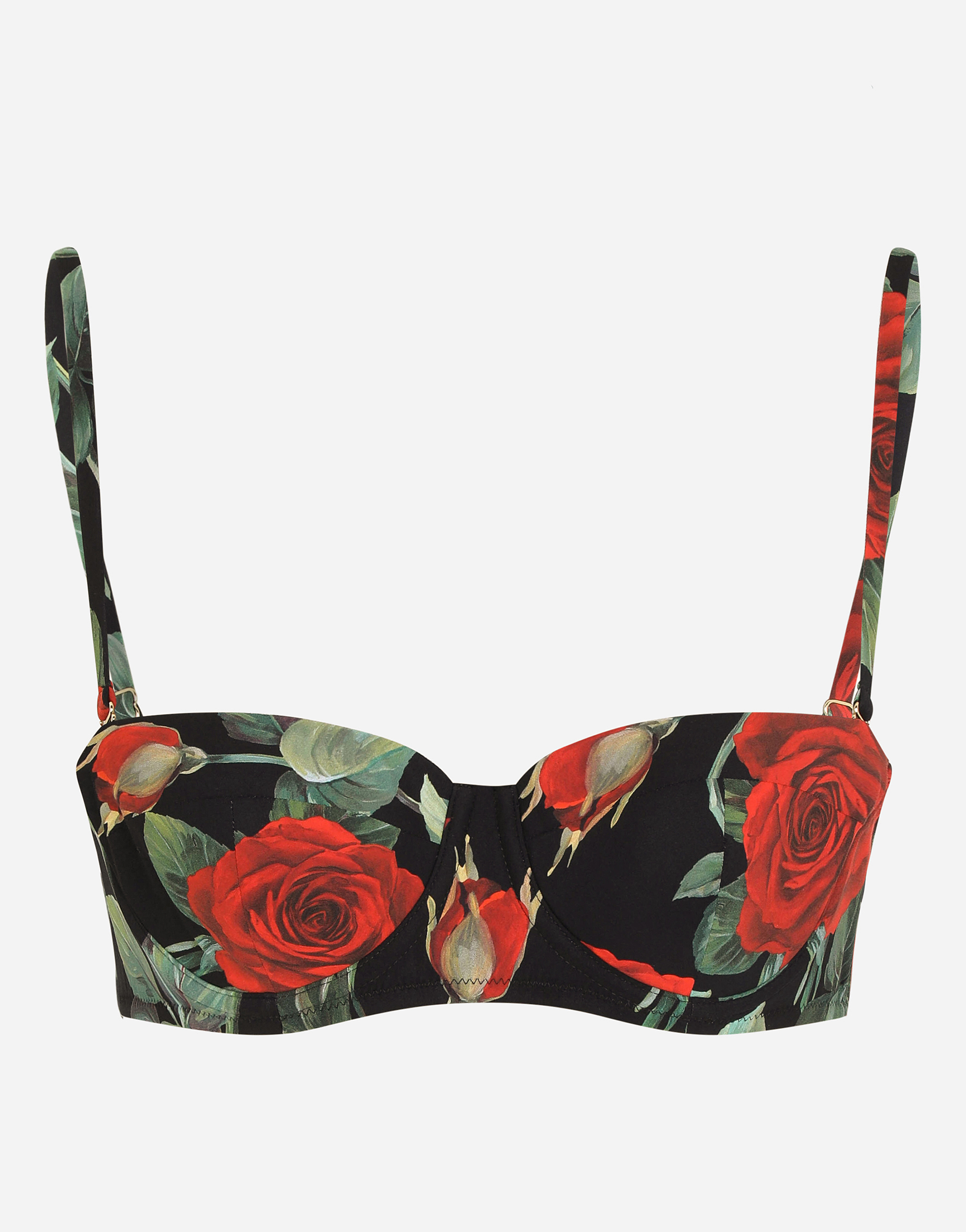Rose-print balconette bikini top in Multicolor
