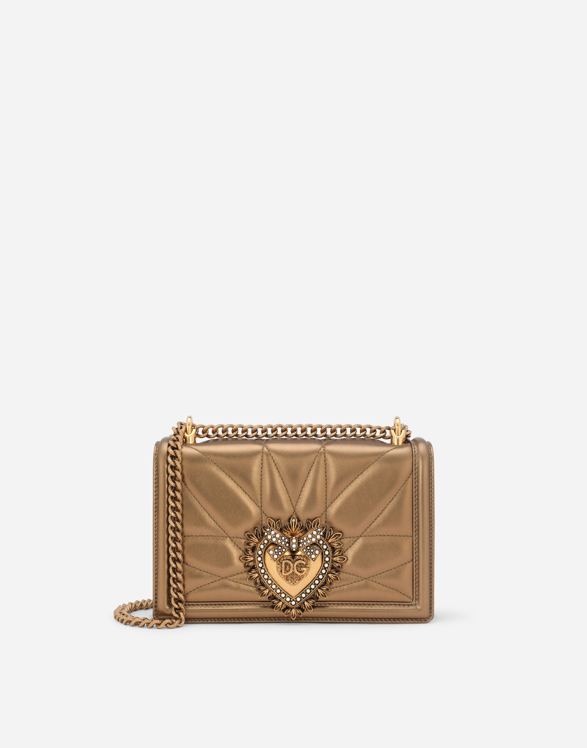 Medium Devotion crossbody bag in quilted nappa mordore leather in Gold