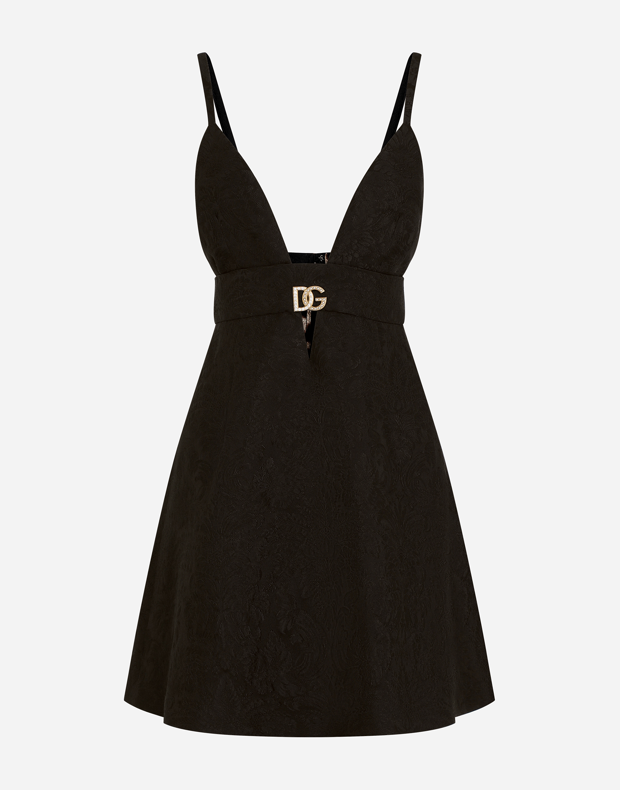 Short jacquard dress with crystal-embellished DG logo in Black