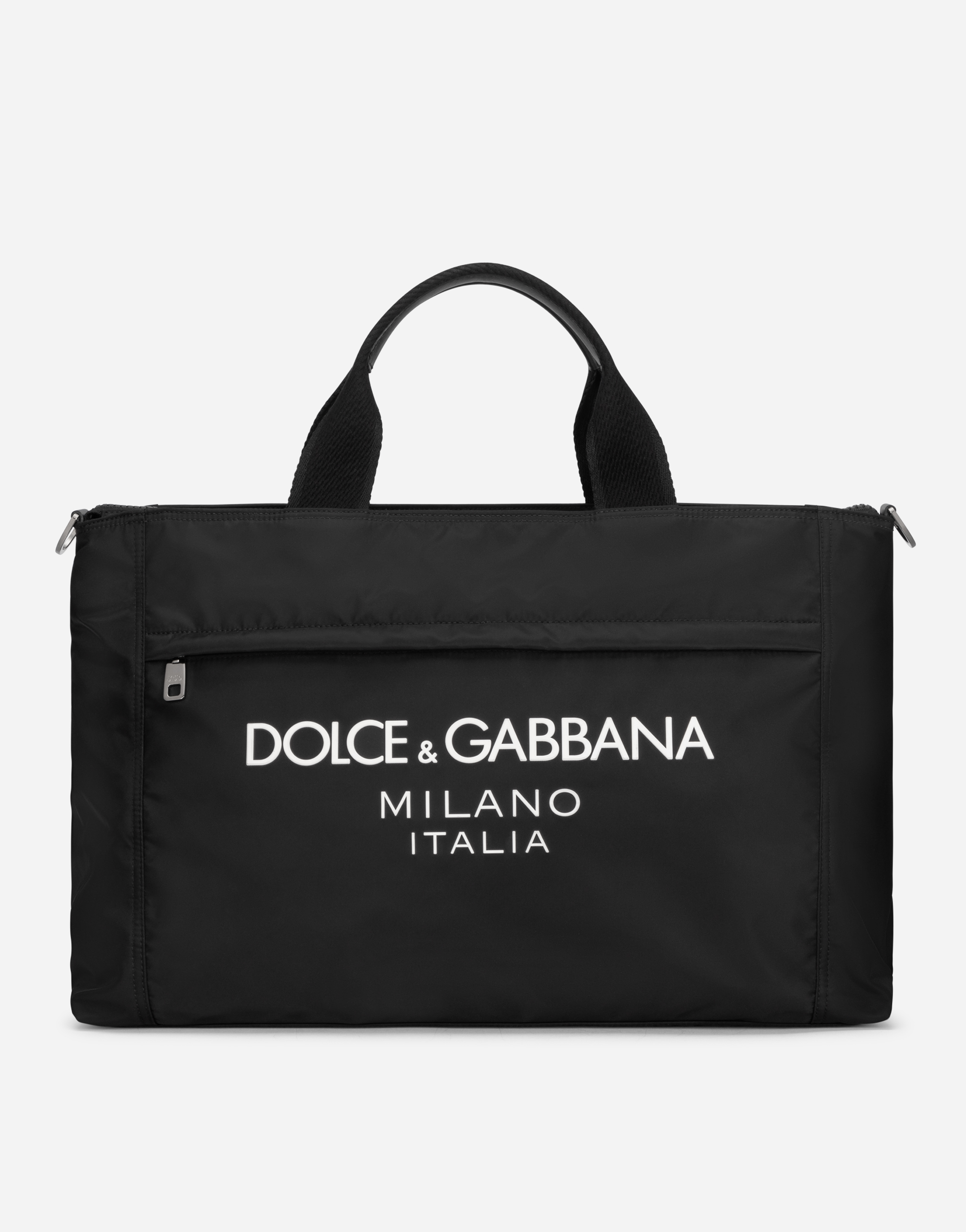 Nylon holdall with rubberized logo in Black