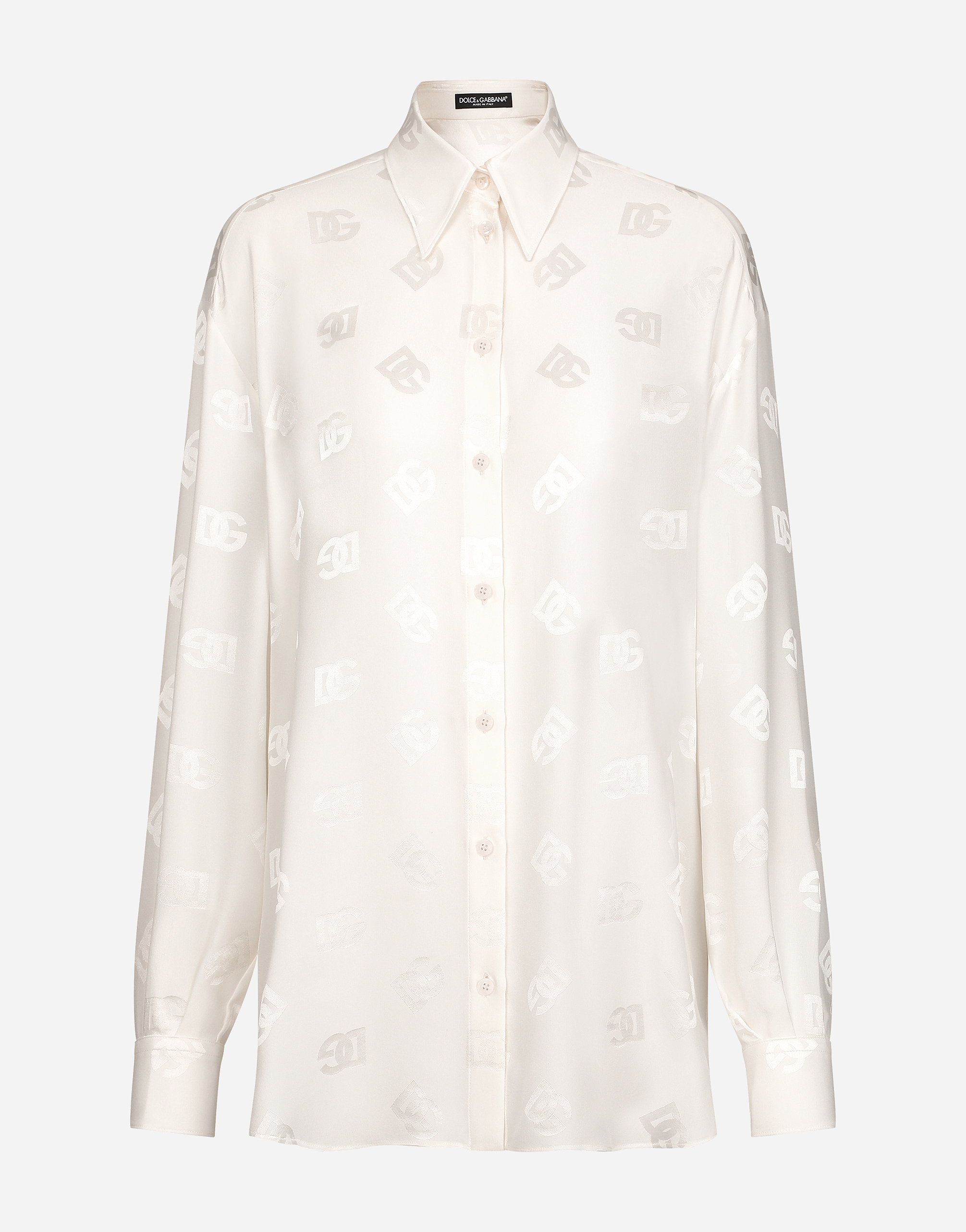 Silk shirt with jacquard DG logo in White