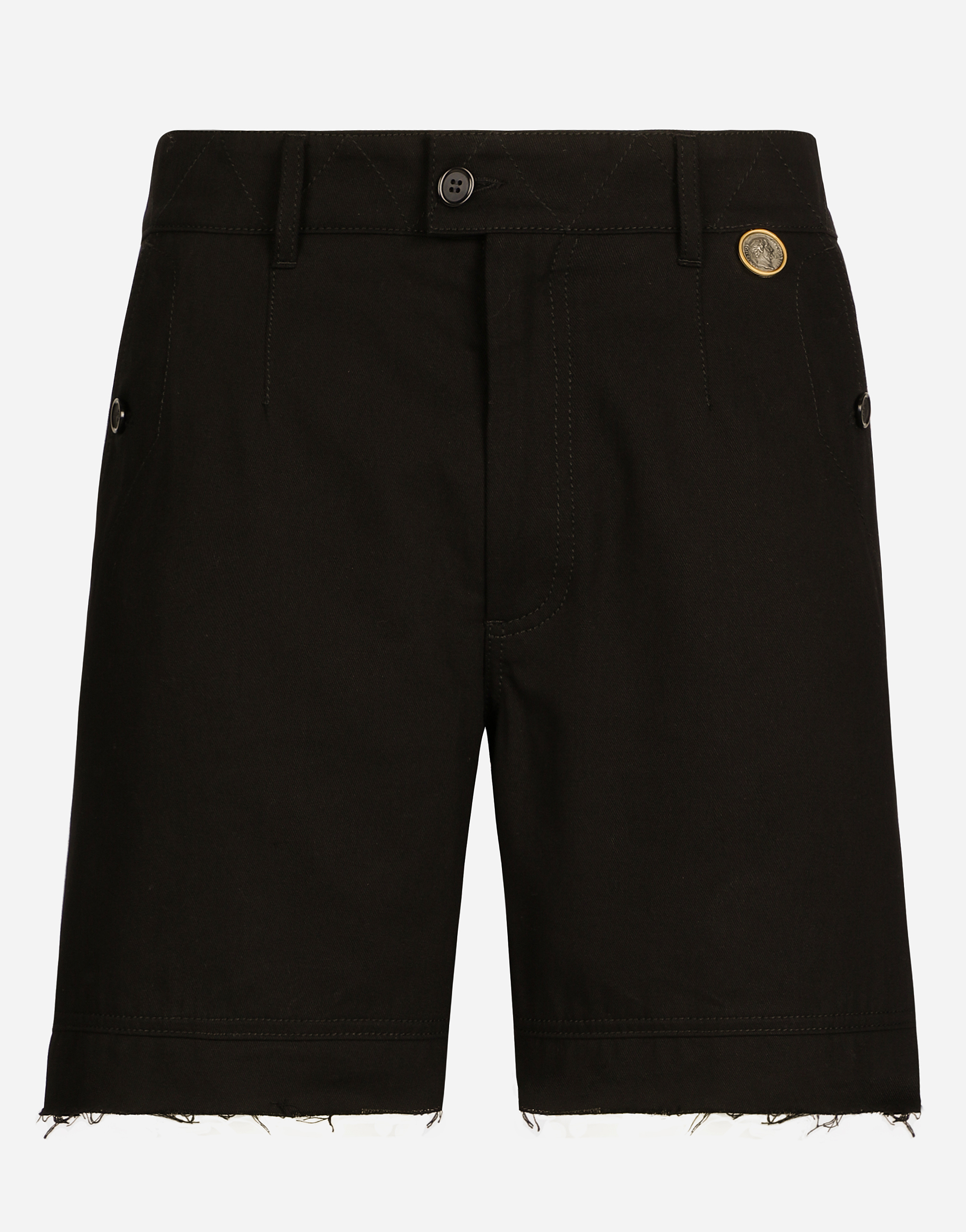 Coin detail stretch cotton twill Bermuda shorts in Black