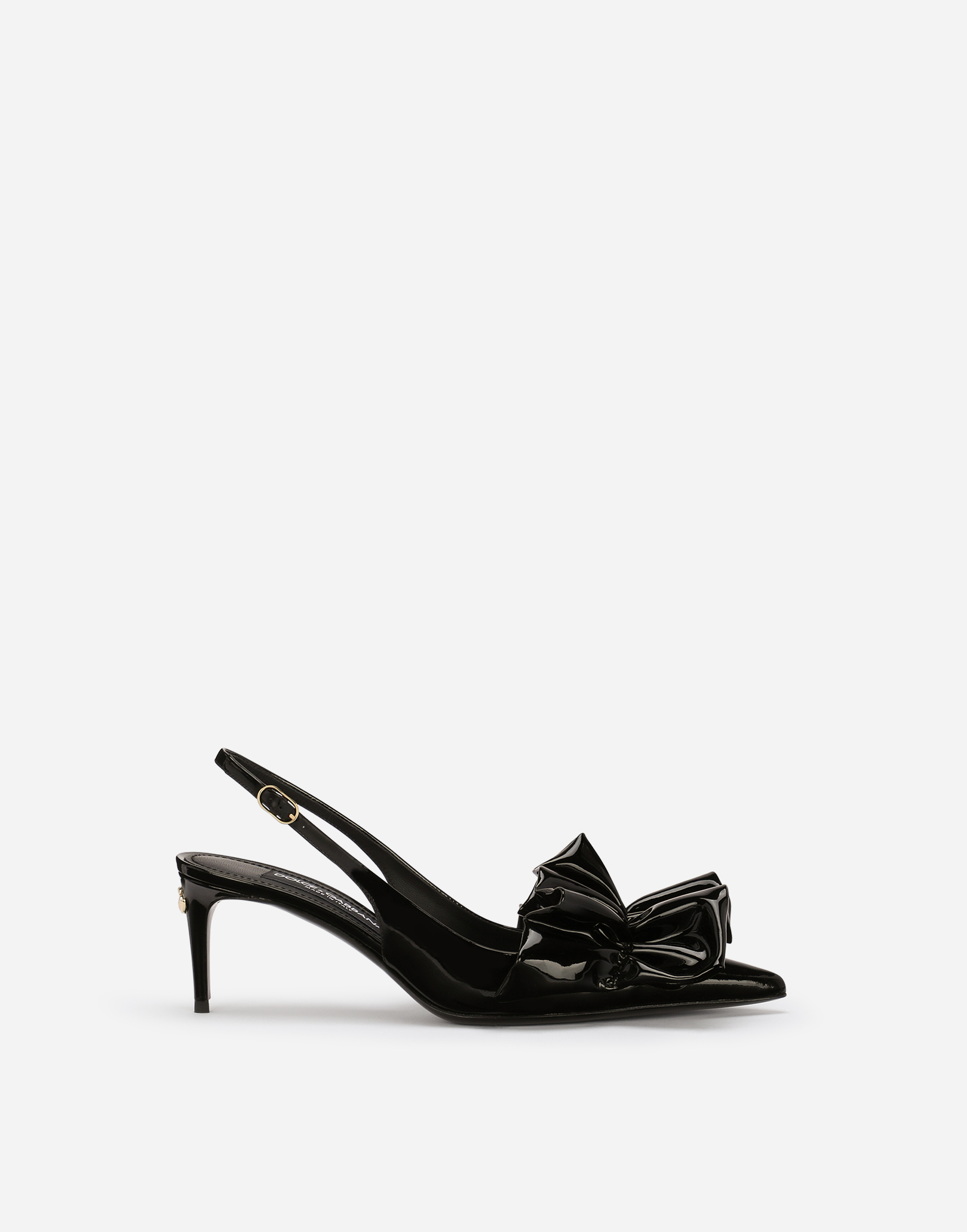 Patent leather slingbacks with ruching in Black