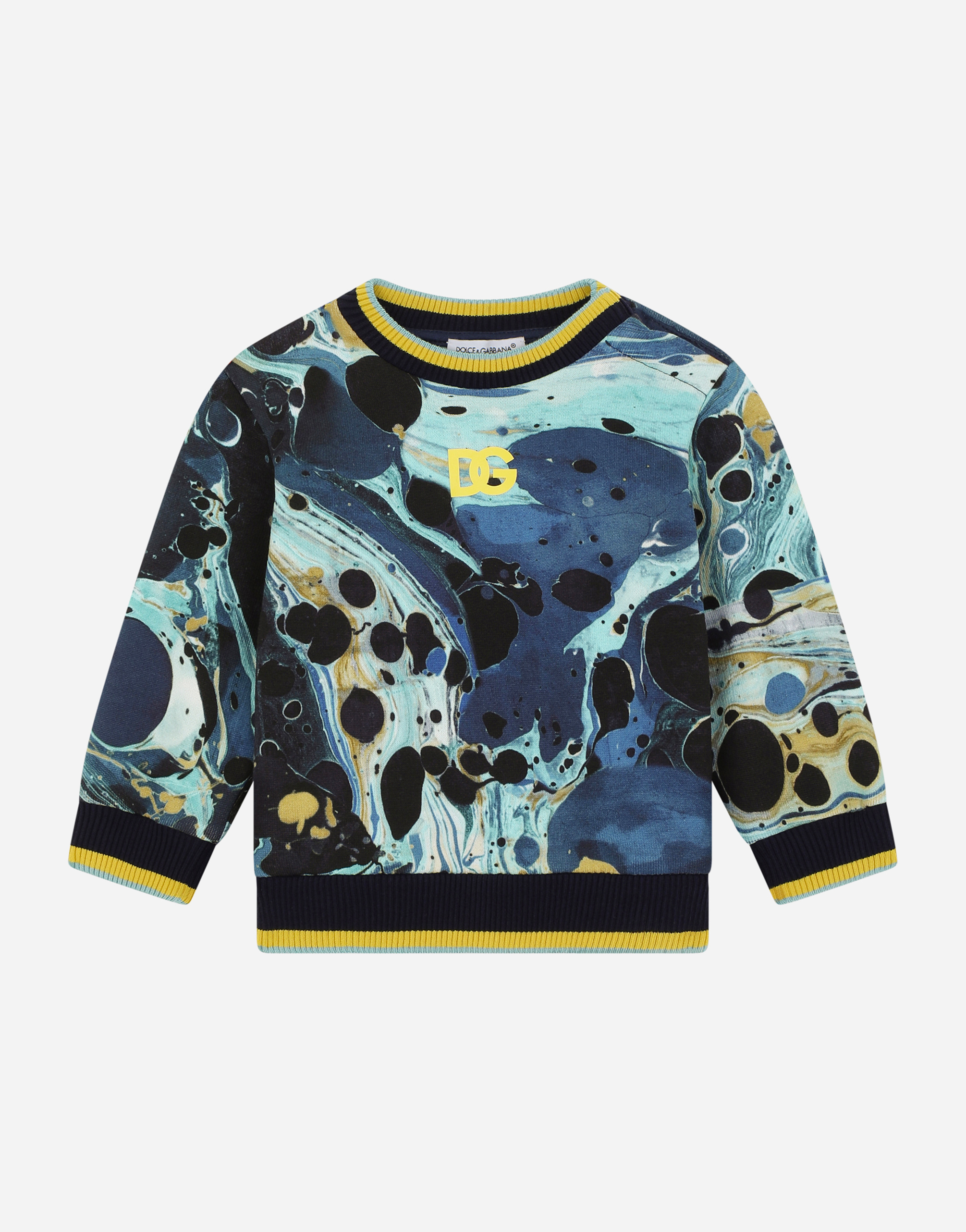 Round-neck jersey sweatshirt with marbled print in Multicolor