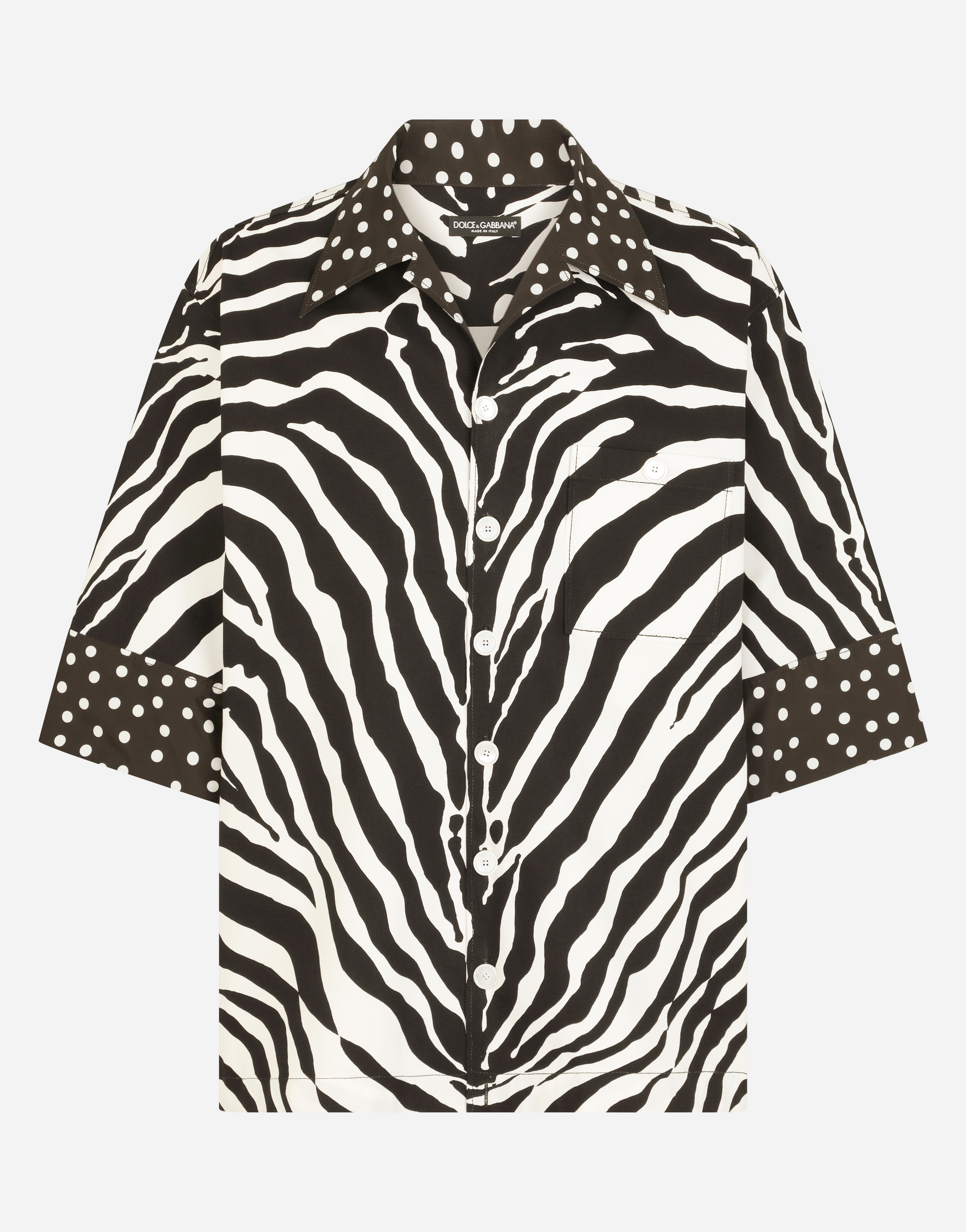 Stretch cotton Hawaiian shirt with zebra print in Animal Print