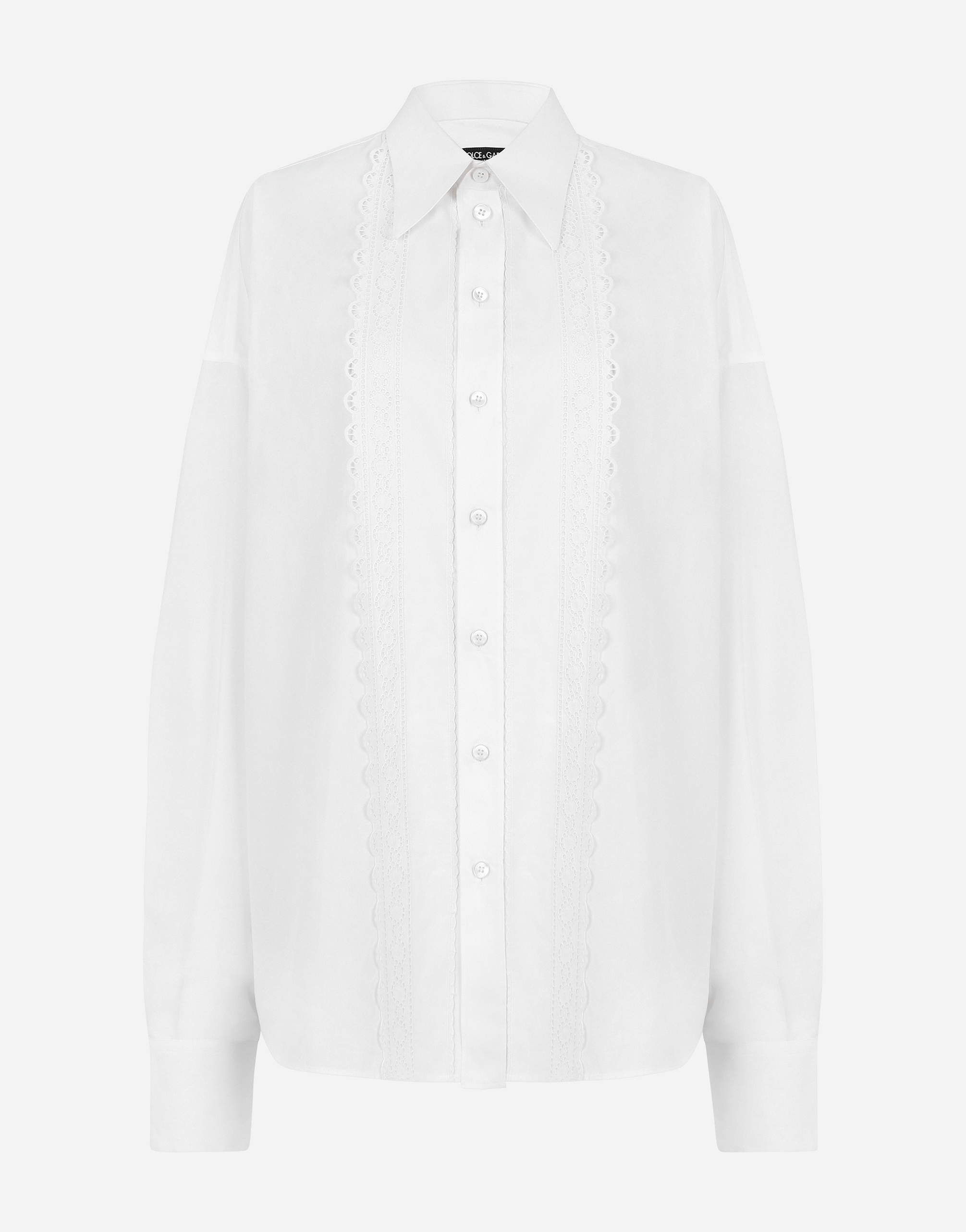 Cotton shirt with broderie anglaise detailing in White