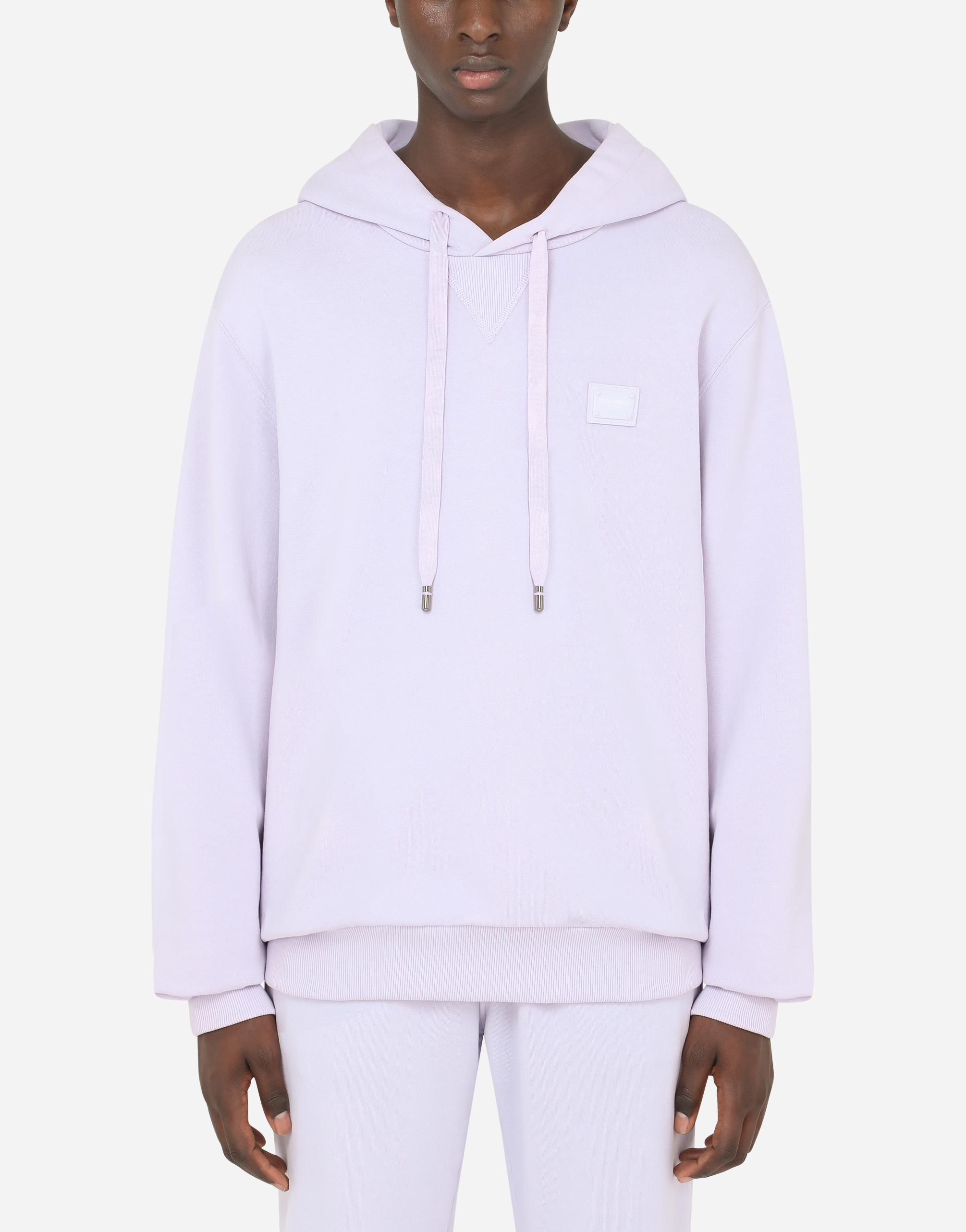 Jersey hoodie with branded tag in Wisteria