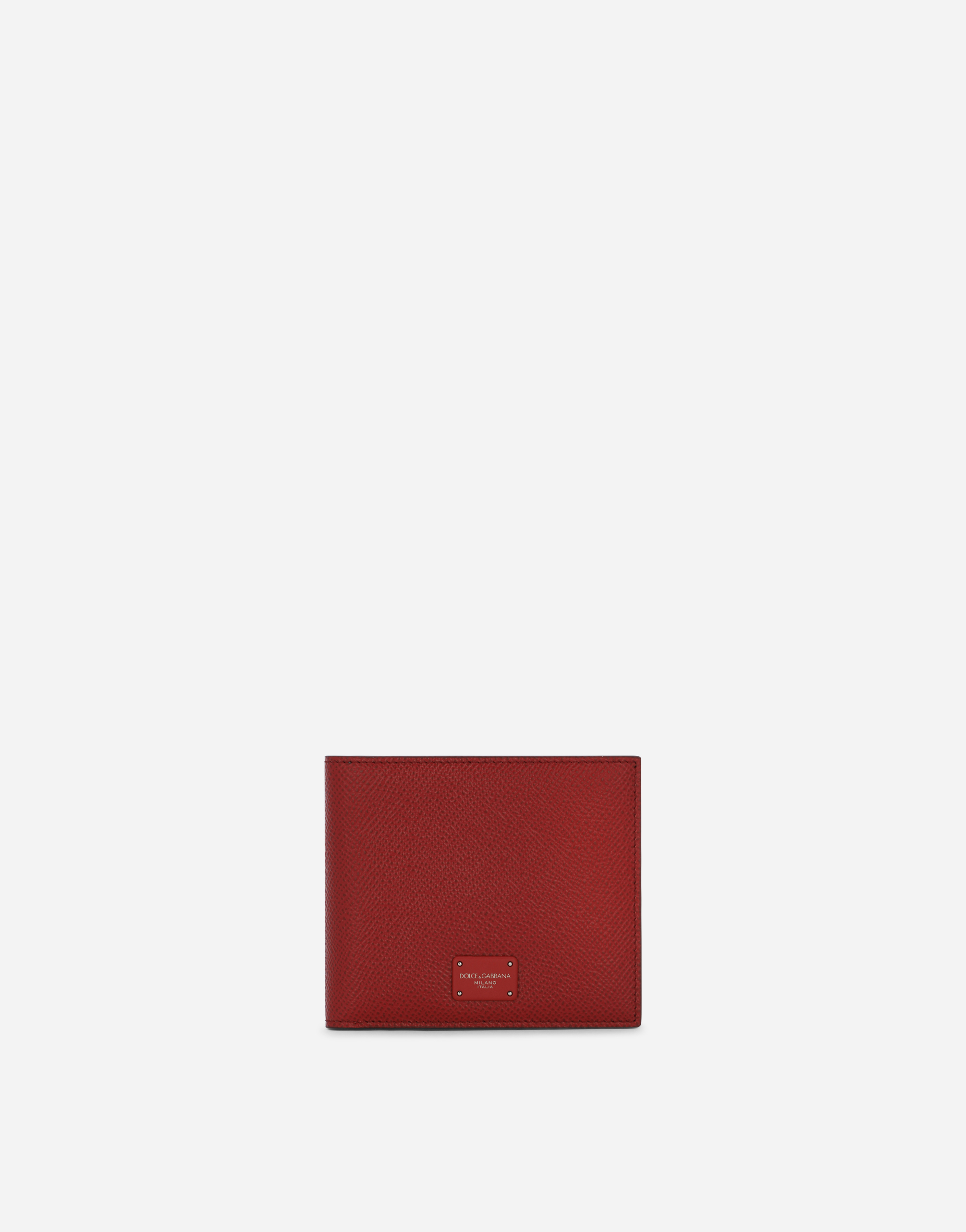Dauphine calfskin bifold wallet with logo plaque in Red