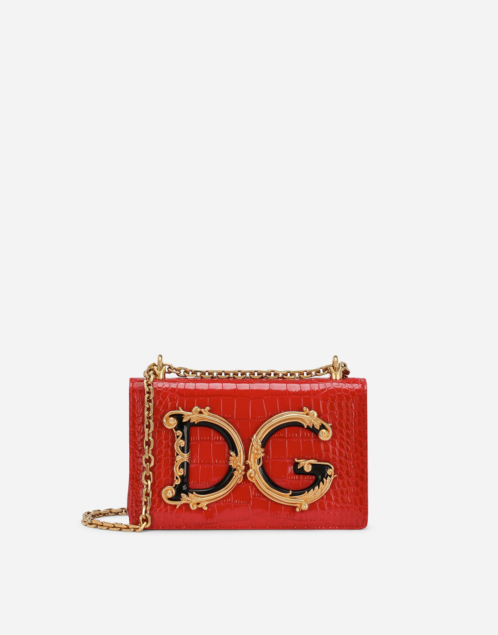 Crocodile-print calfskin DG Girls bag in Red