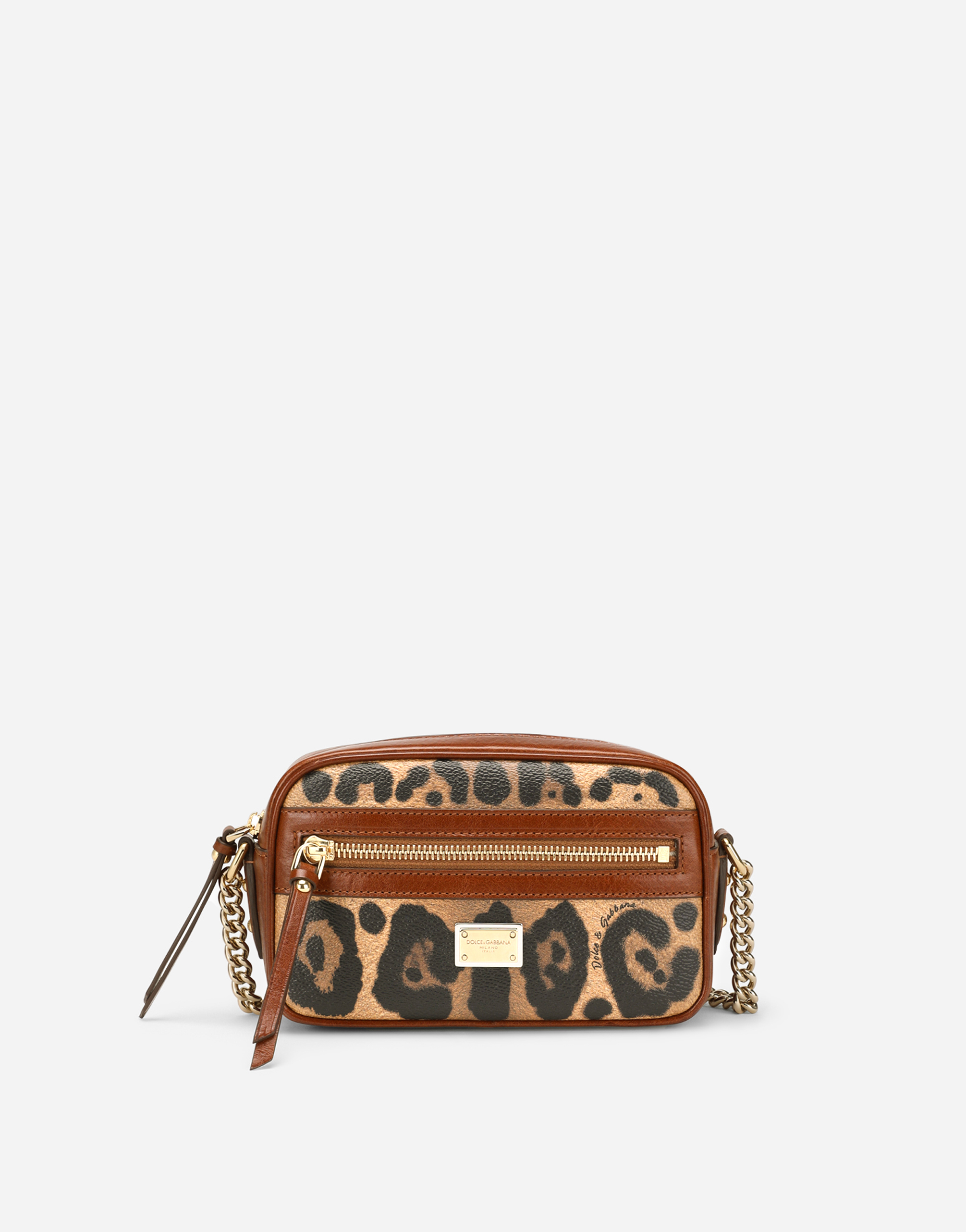 Small crossbody bag in leopard-print Crespo with branded plate in Multicolor
