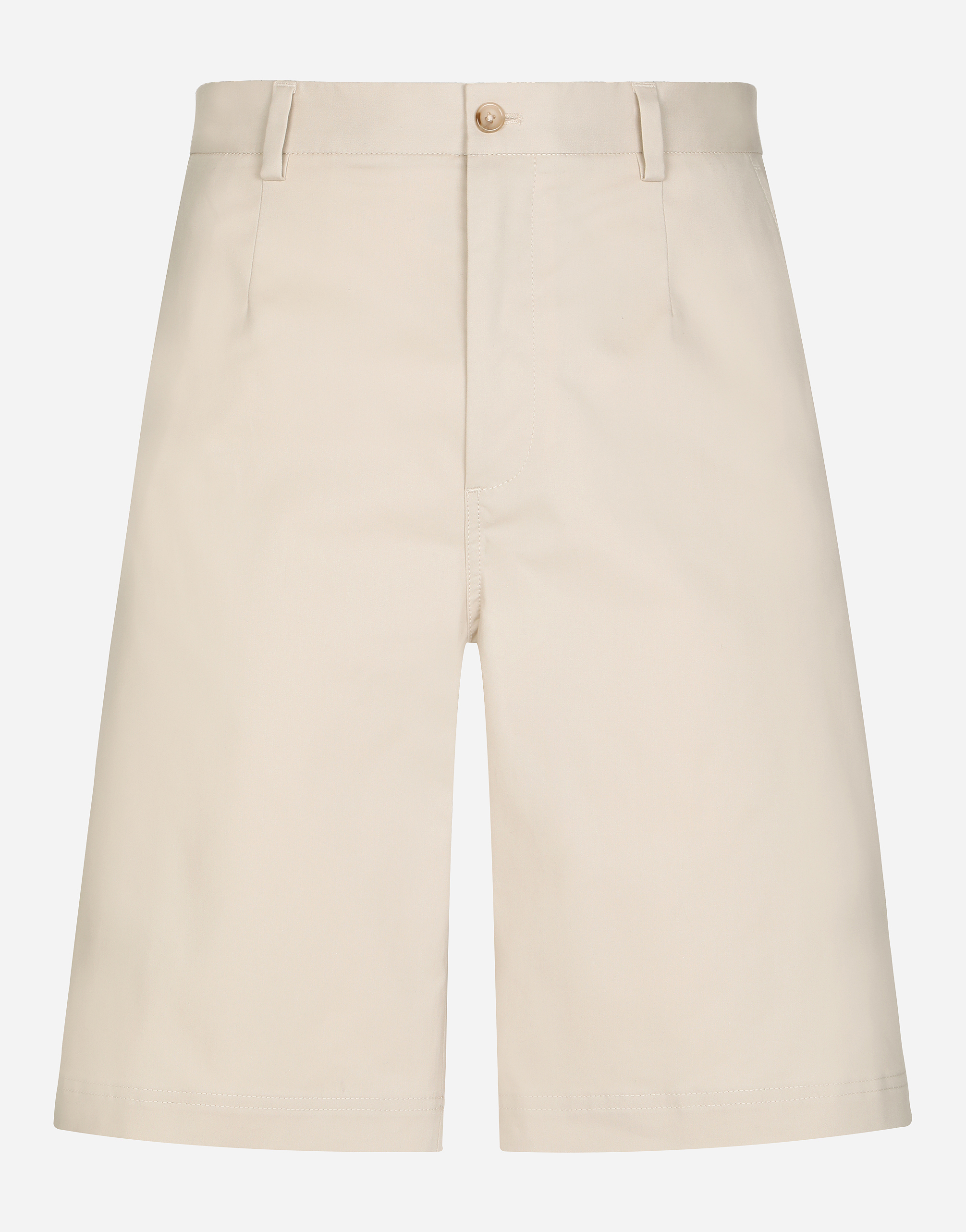 Stretch cotton shorts with branded tag in Beige