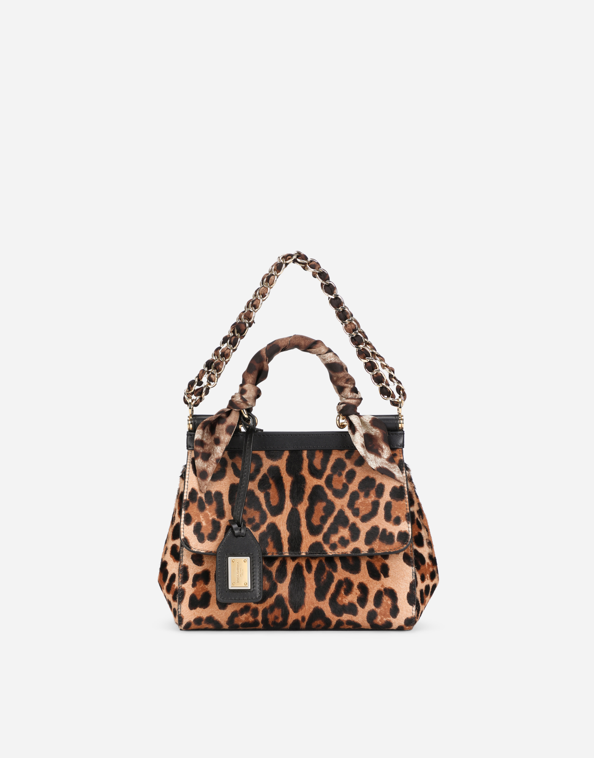 Small Sicily bag in leopard-print pony hair with scarf detail in Animal Print