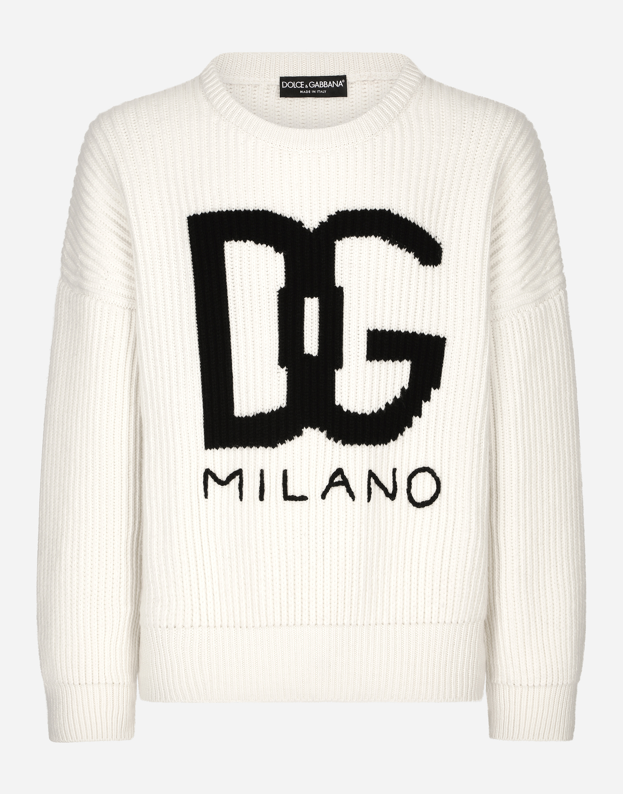 Cashmere round-neck sweater with DG logo inlay in Multicolor