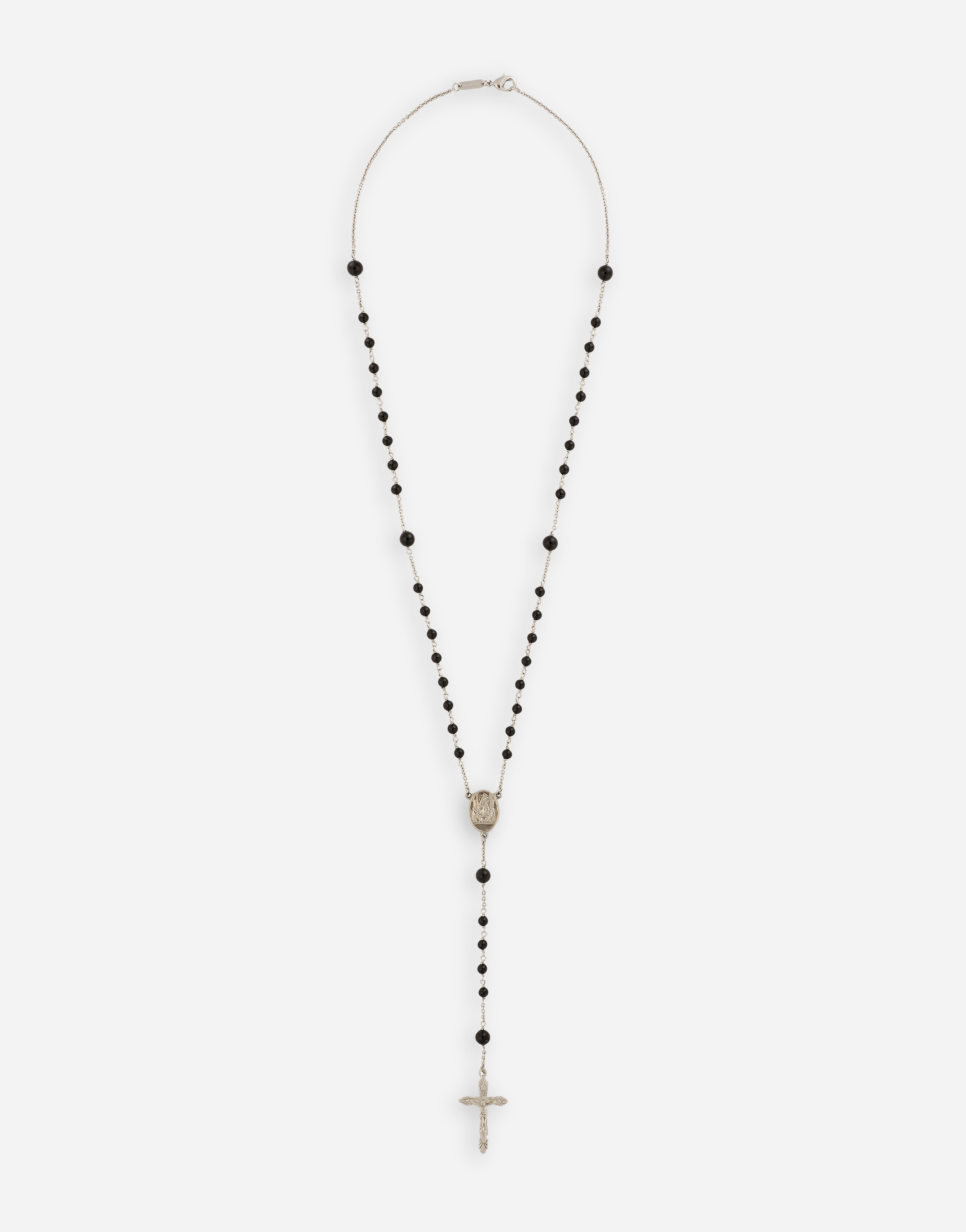Rosary necklace with natural gemstones in Silver