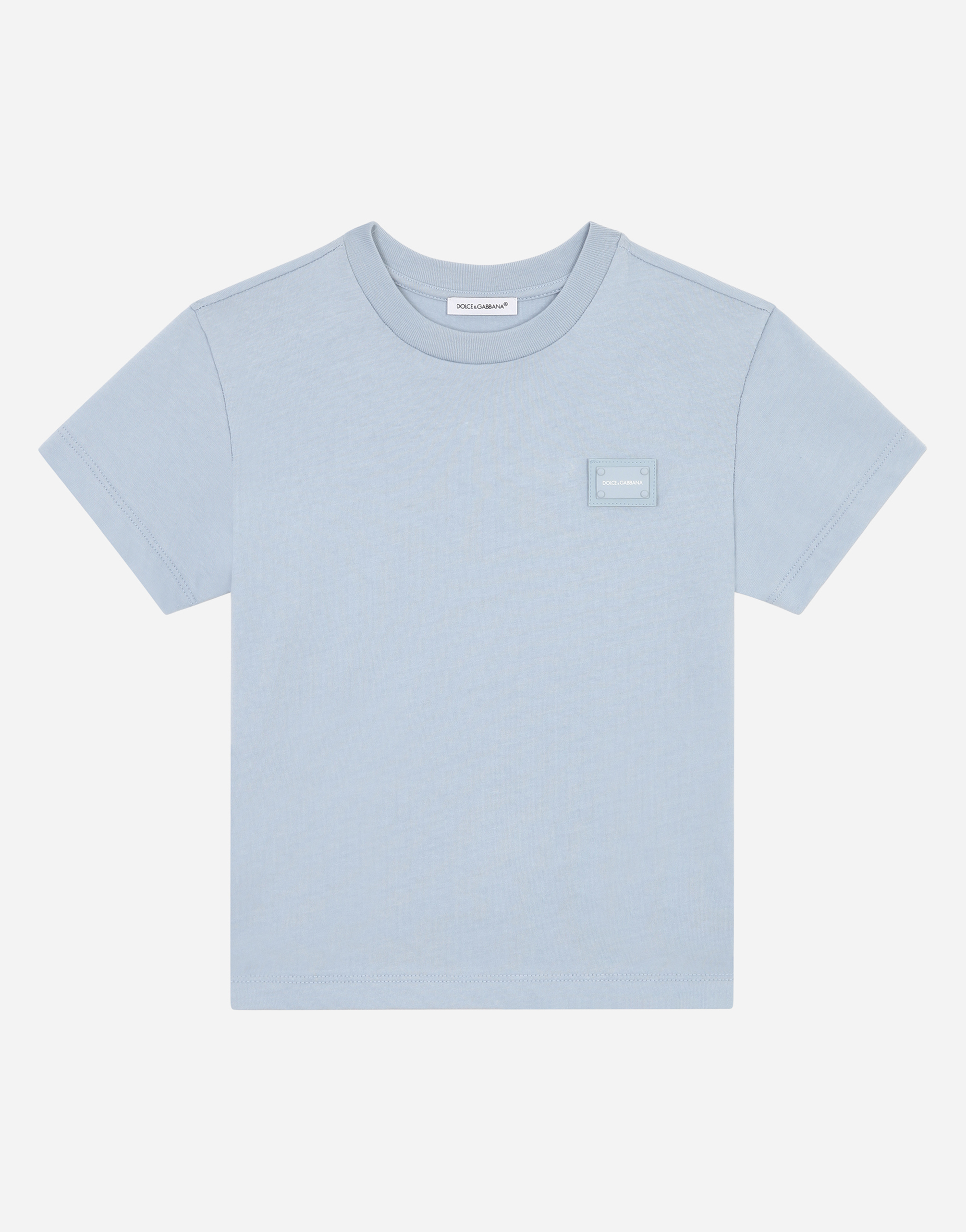 Jersey T-shirt with logo tag in Azure