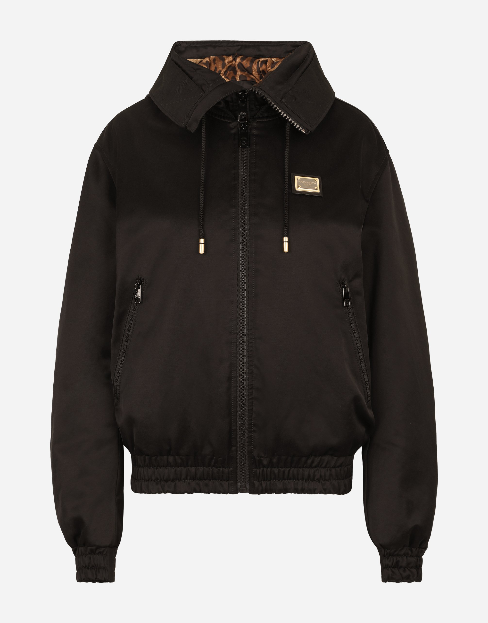 Technical gabardine jacket with hood in Black