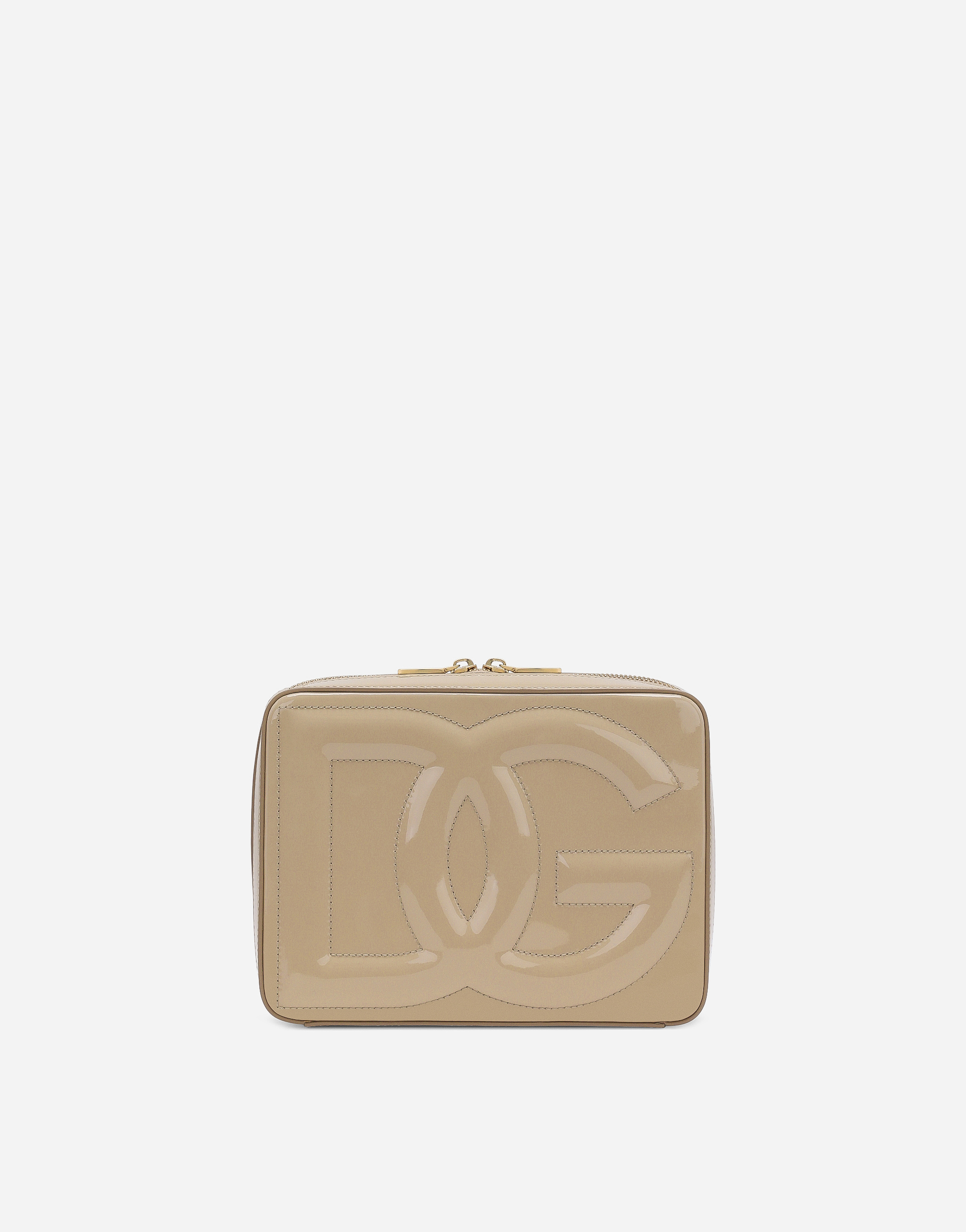Medium patent leather DG Logo Bag camera bag in Beige