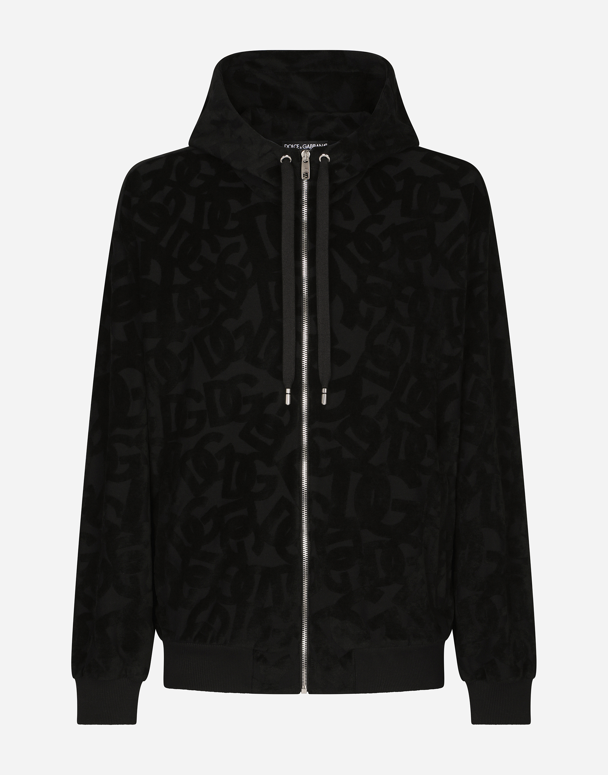 Jersey jacquard hoodie with DG logo in Black