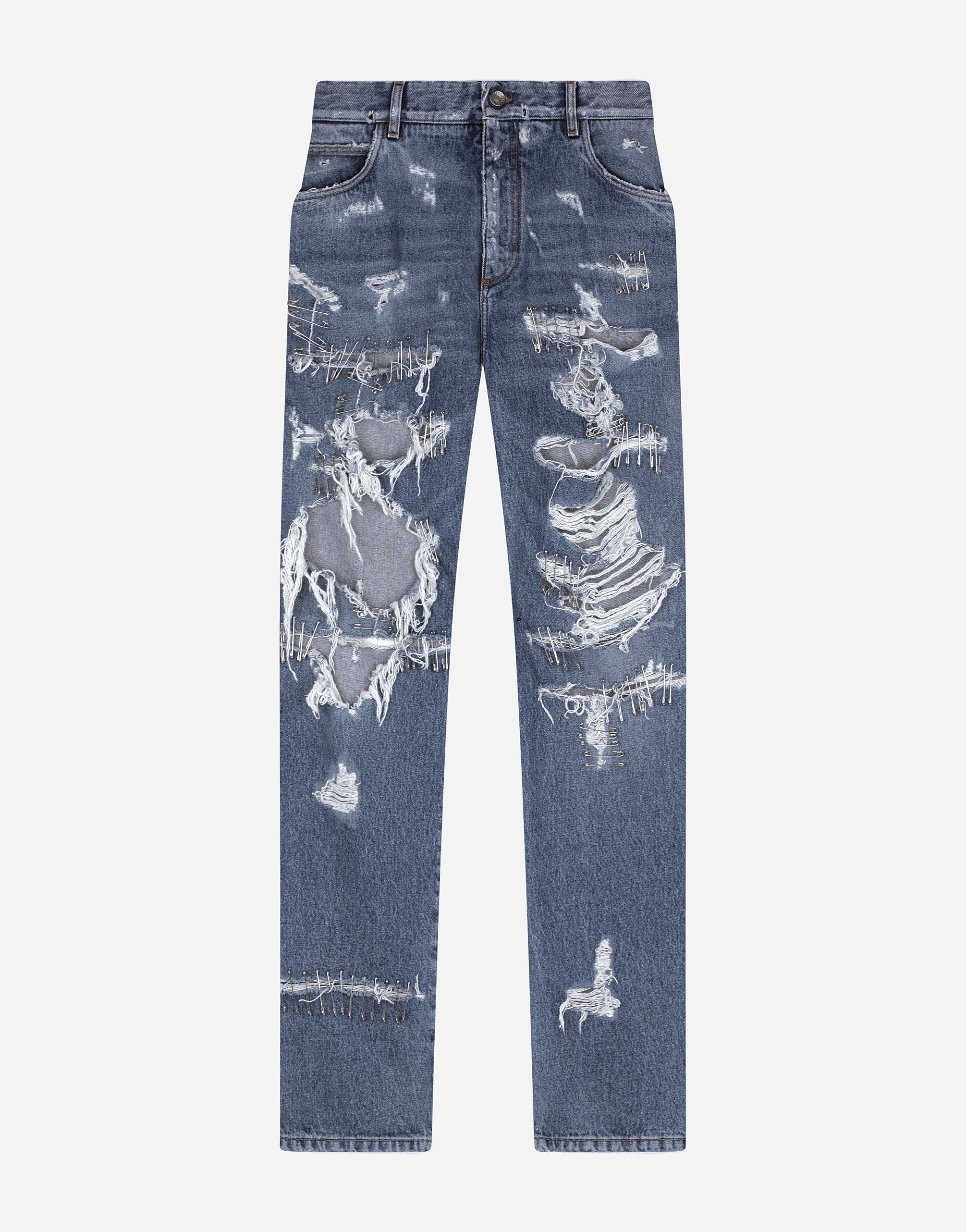 Oversize jeans with rips and safety pins in Multicolor