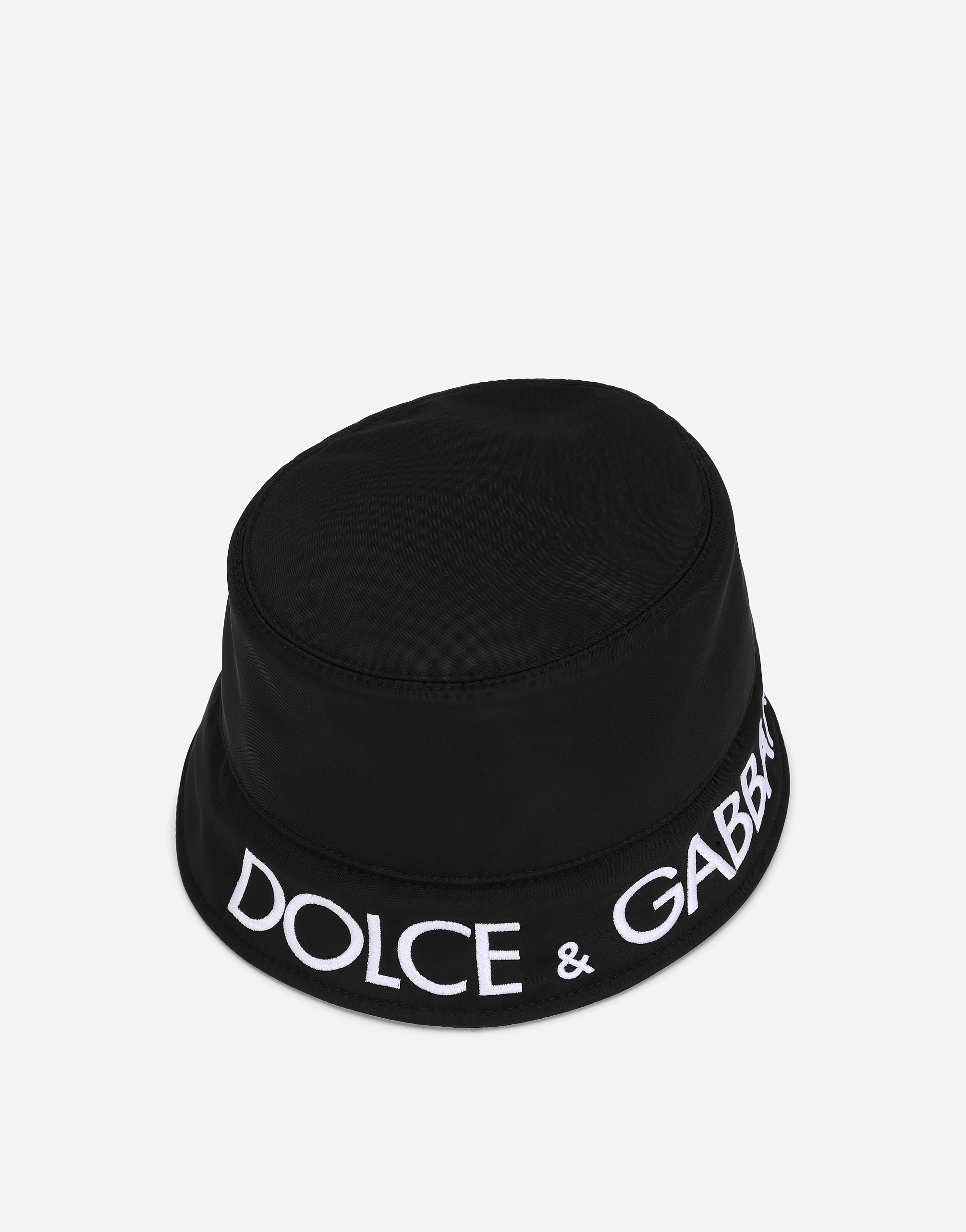Nylon bucket hat with Dolce&Gabbana embroidery in Black for Men 