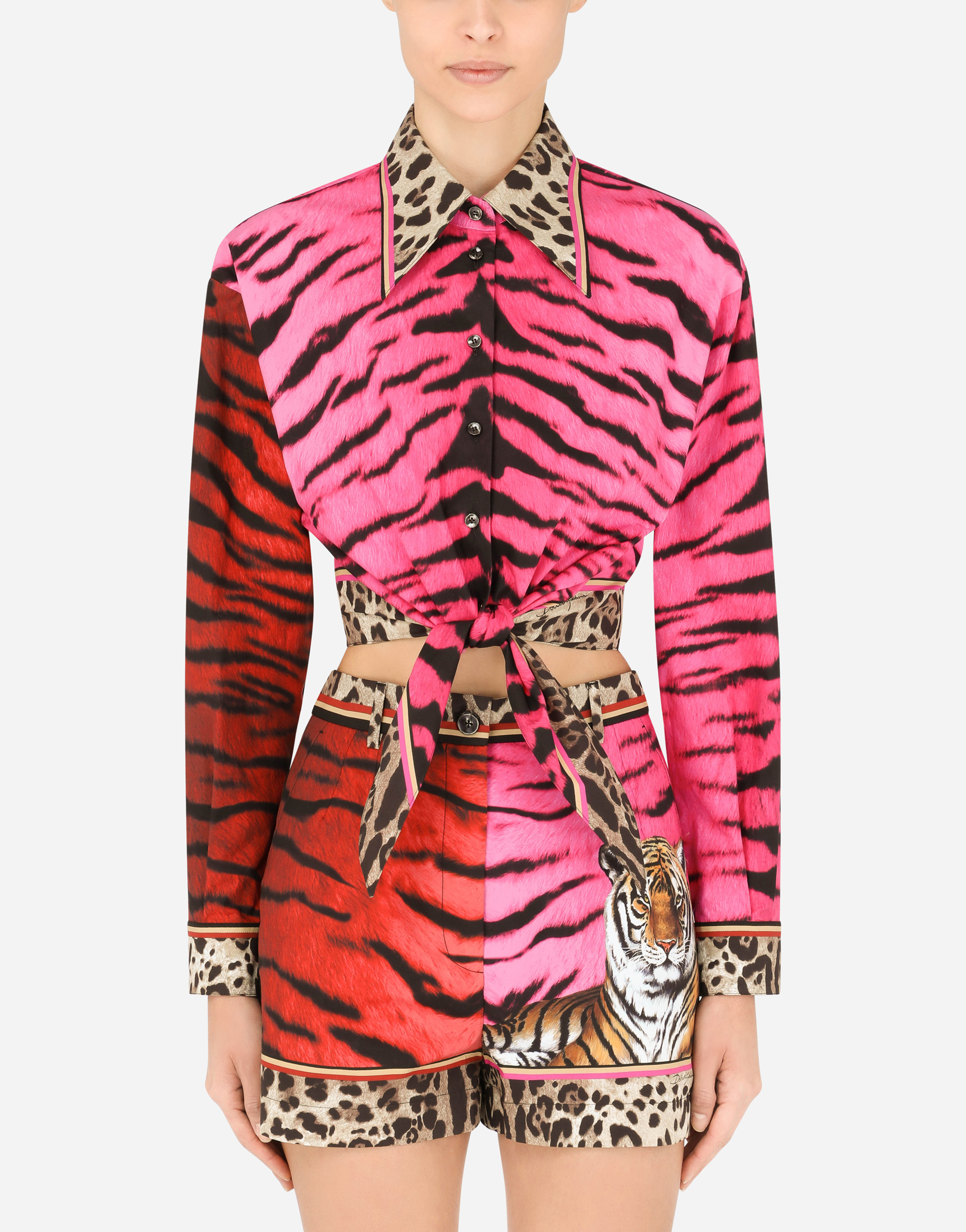 Tiger-print poplin shirt in Multicolor