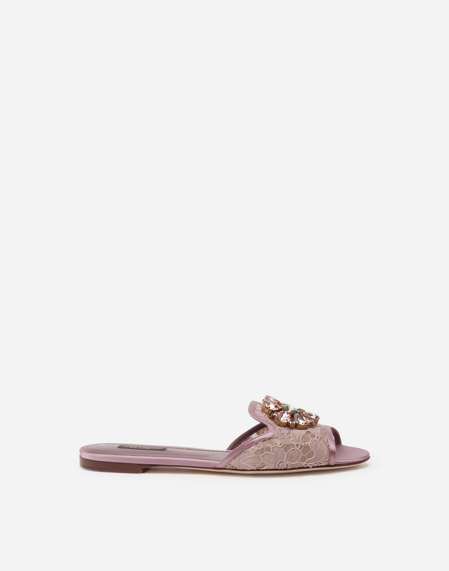 Lace rainbow slides with brooch detailing in Blush