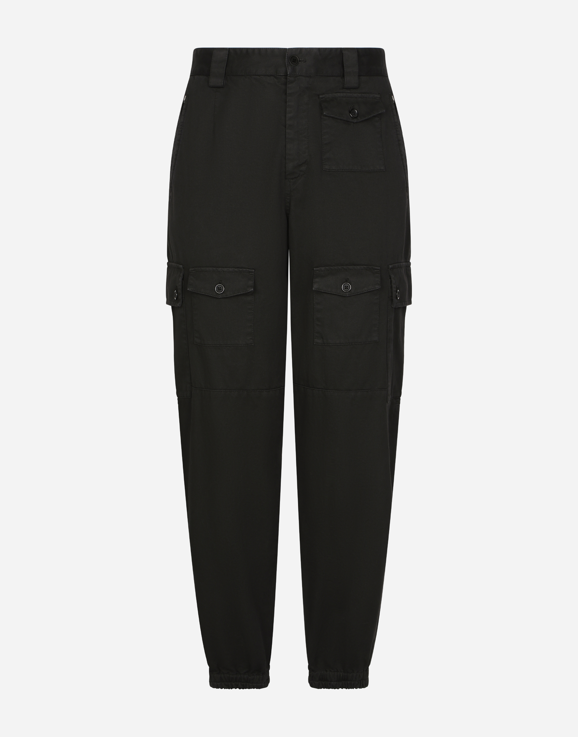 Garment-dyed cotton cargo pants in Black