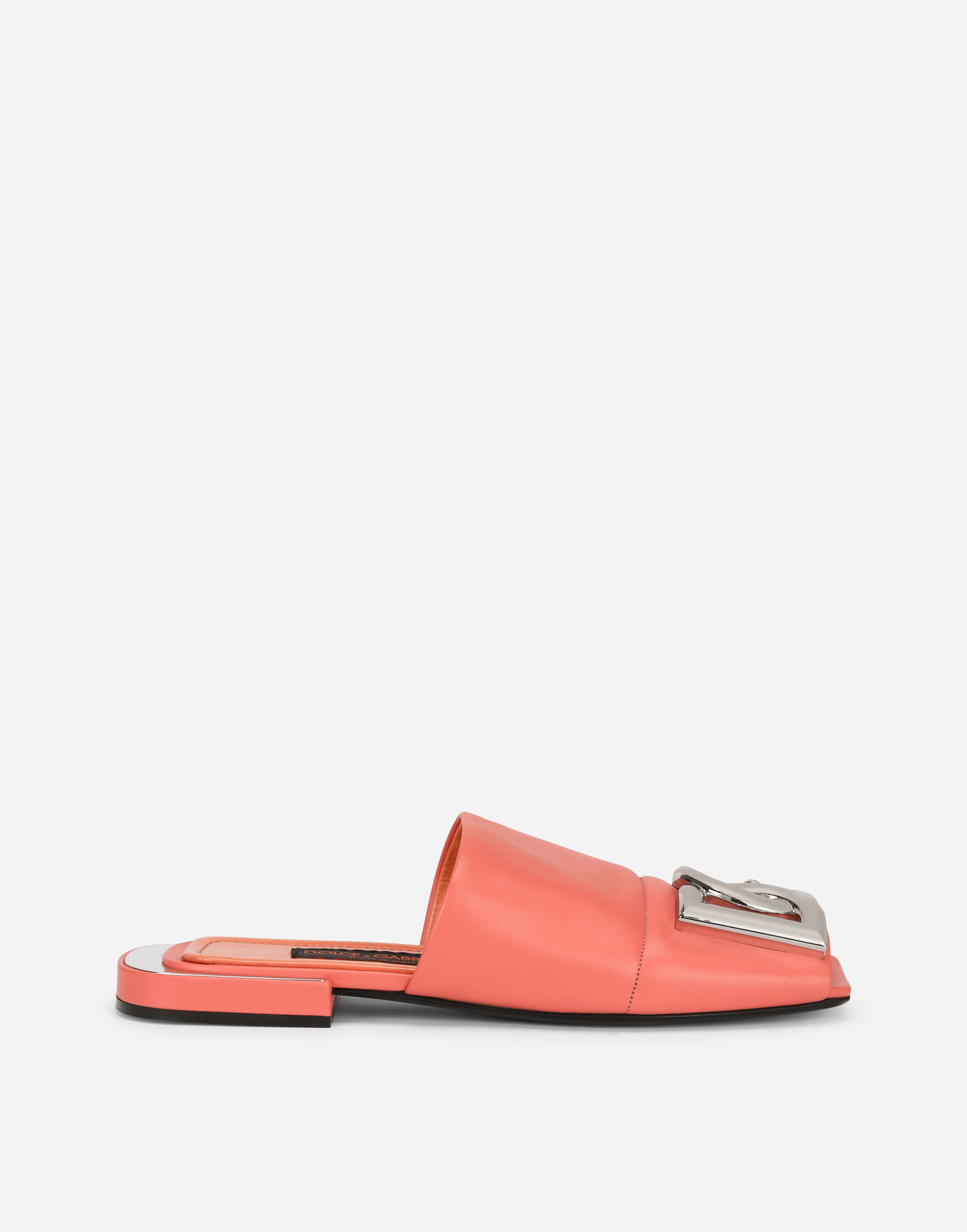 Nappa leather slides with DG logo in Pink