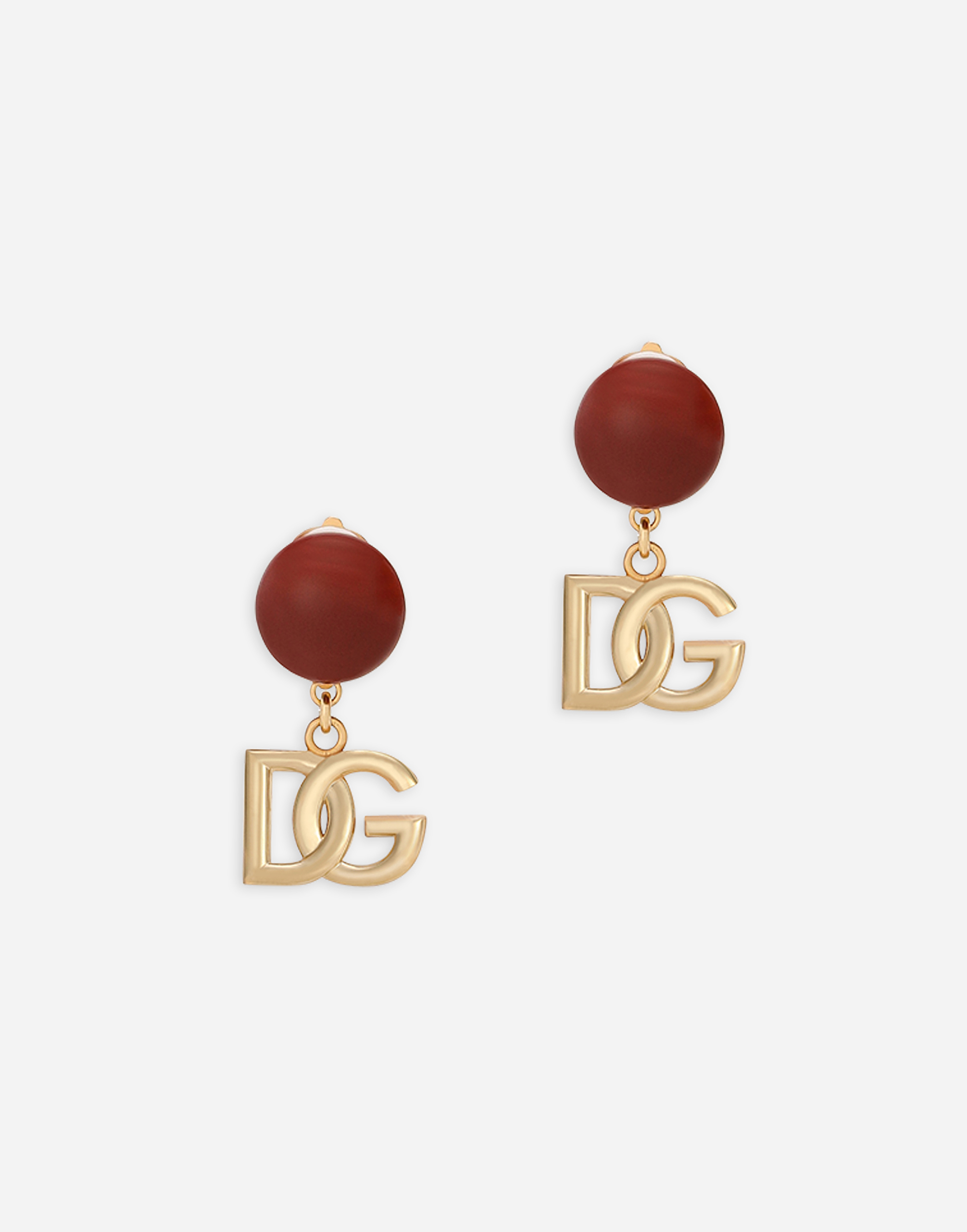 Clip-on earring with DG logo and pearl embellishment in Gold