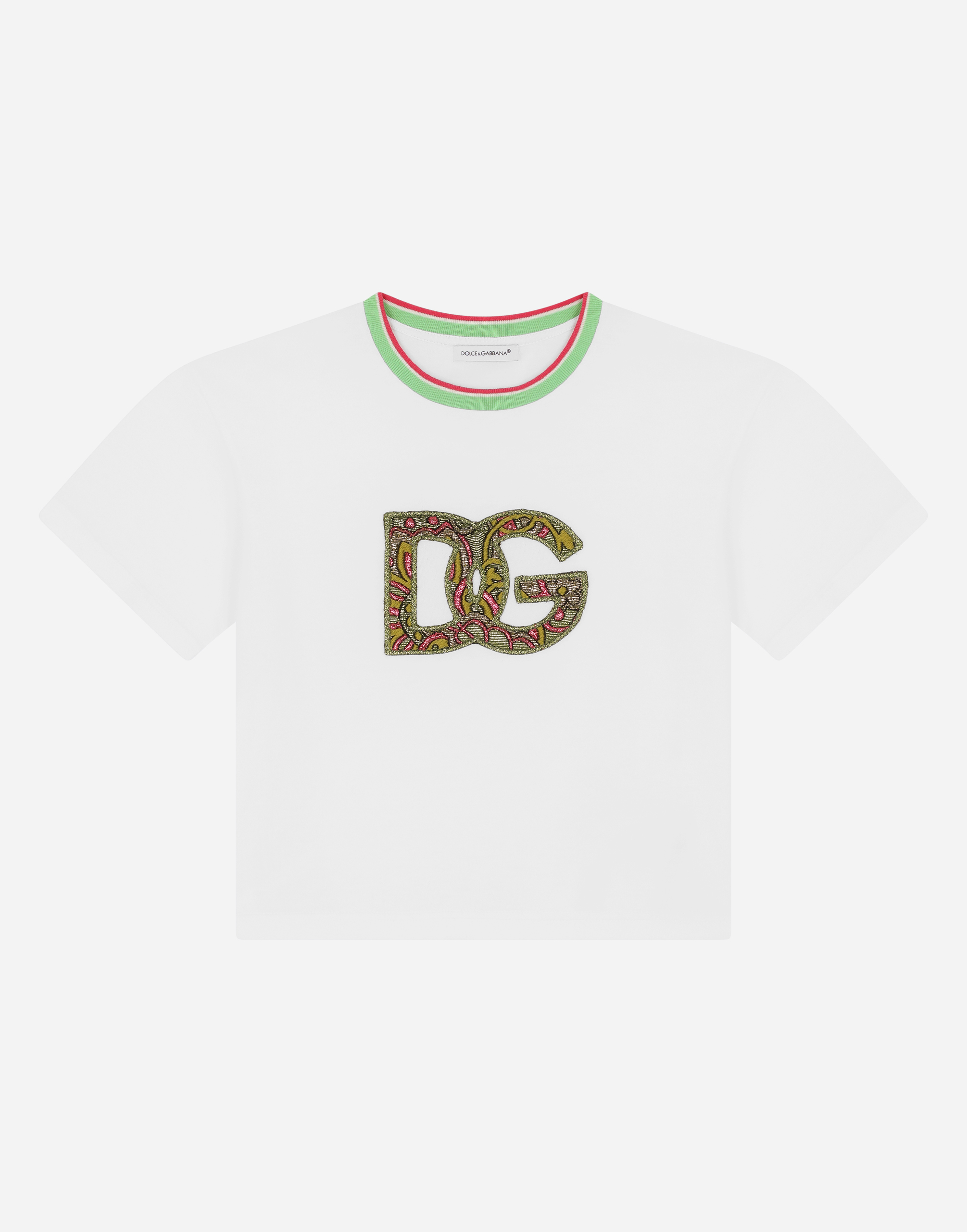 Jersey T-shirt with brocade DG patch in White