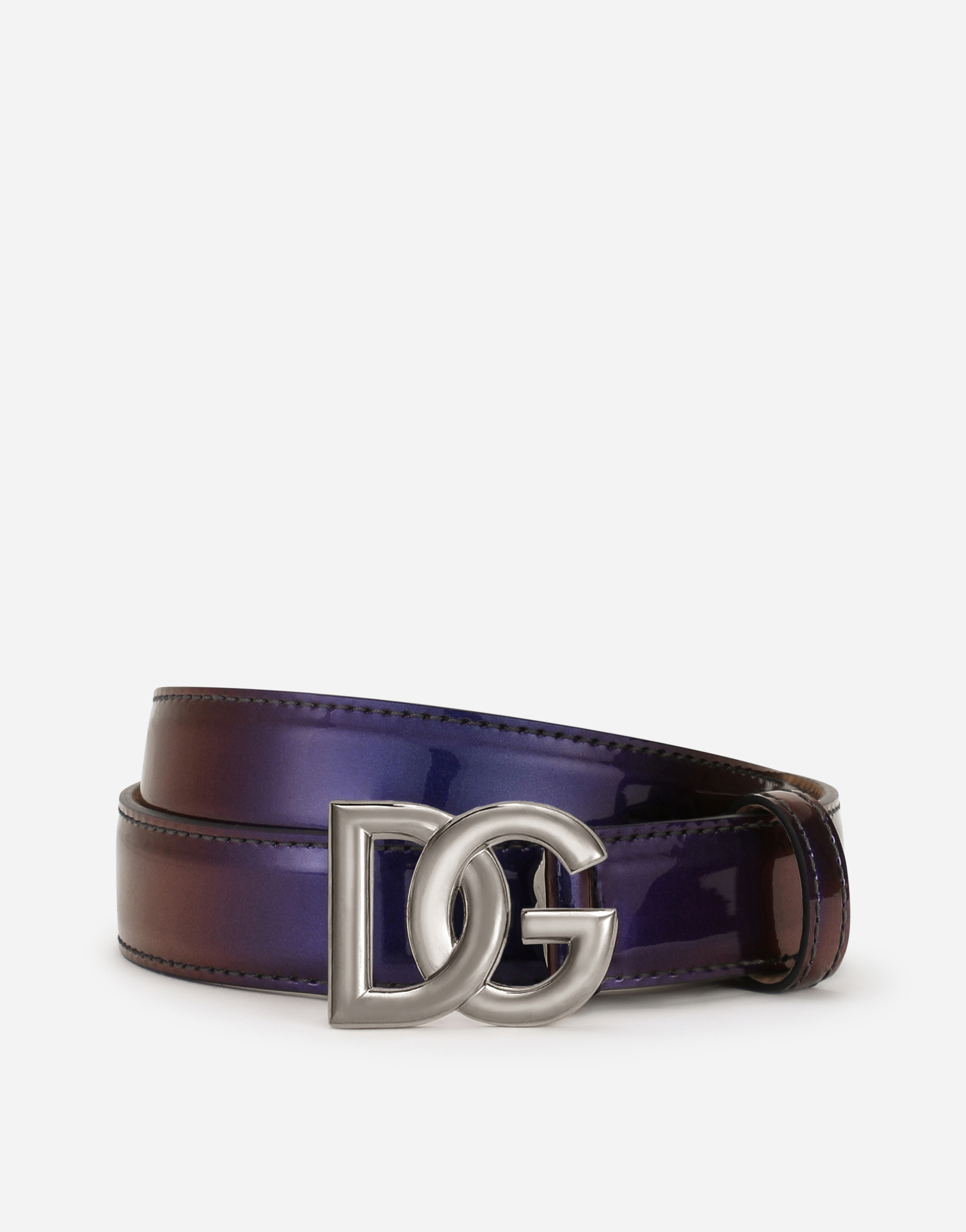 Iridescent patent leather belt in Blue