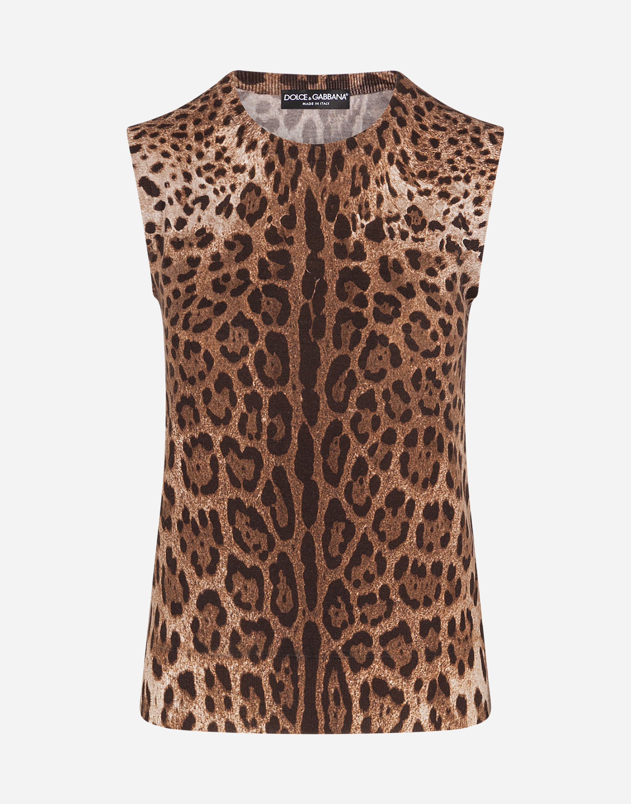 Sleeveless wool sweater with leopard print in Multicolor